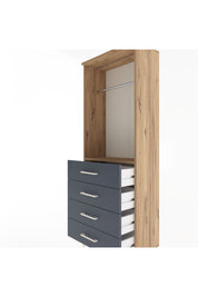 Arges Dolap Tek Raflı 4 Çekmeceli Tek Askılı 60x30x163 Çam-Antrasit