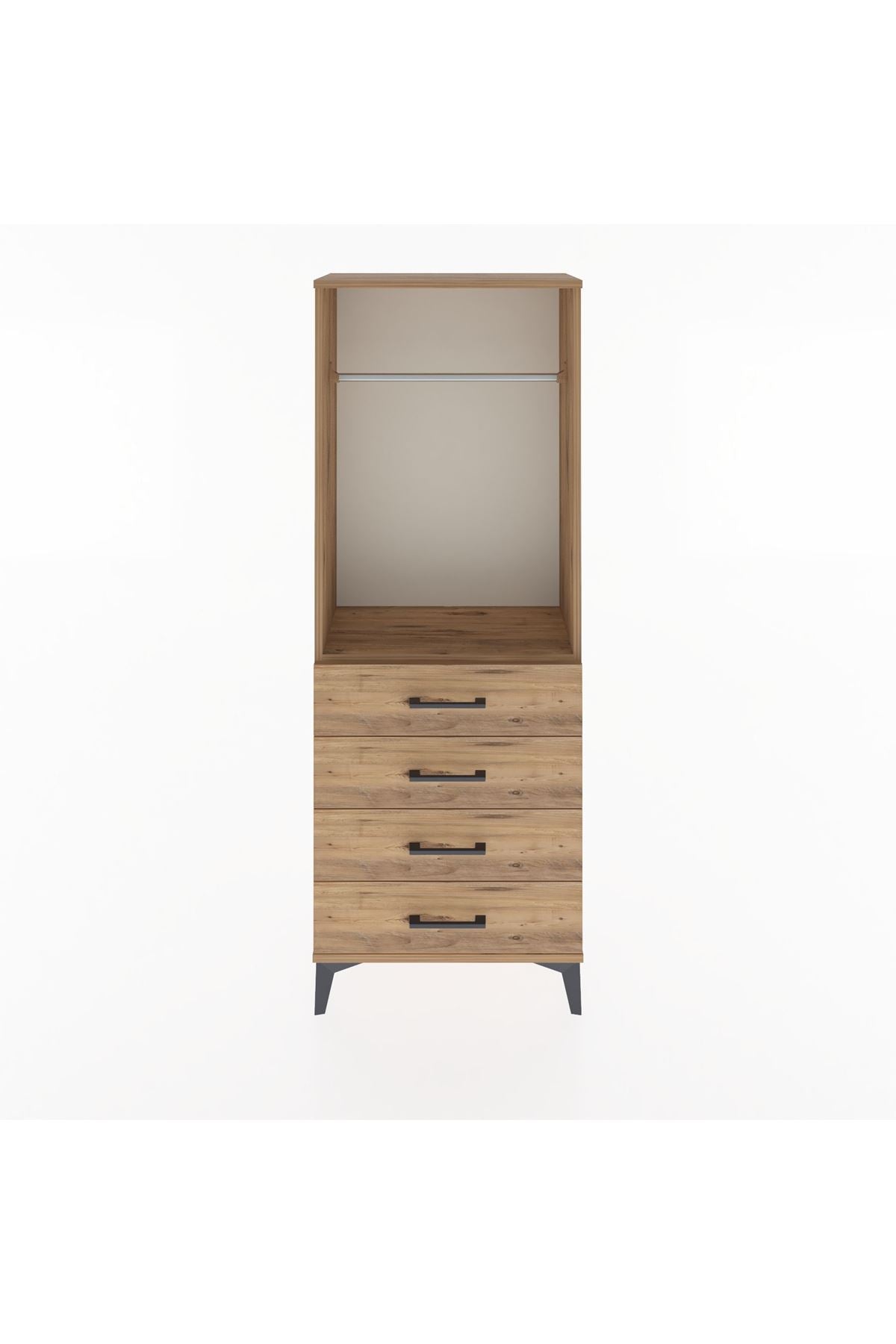 Arges Dolap Tek Raflı 4 Çekmeceli Tek Askılı 60x30x163 Çam-Çam