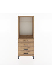 Arges Dolap Tek Raflı 4 Çekmeceli Tek Askılı 60x30x163 Çam-Çam