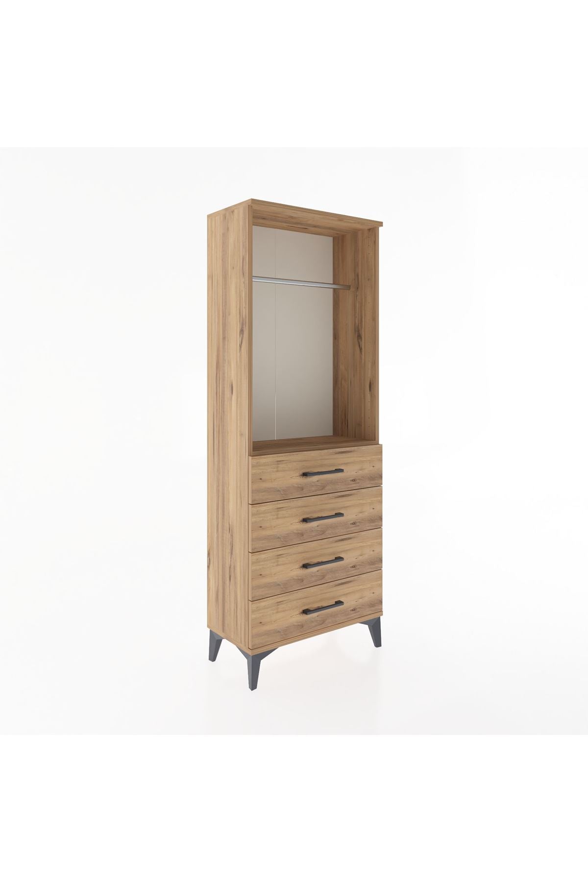 Arges Dolap Tek Raflı 4 Çekmeceli Tek Askılı 60x30x163 Çam-Çam