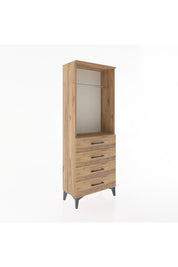 Arges Dolap Tek Raflı 4 Çekmeceli Tek Askılı 60x30x163 Çam-Çam