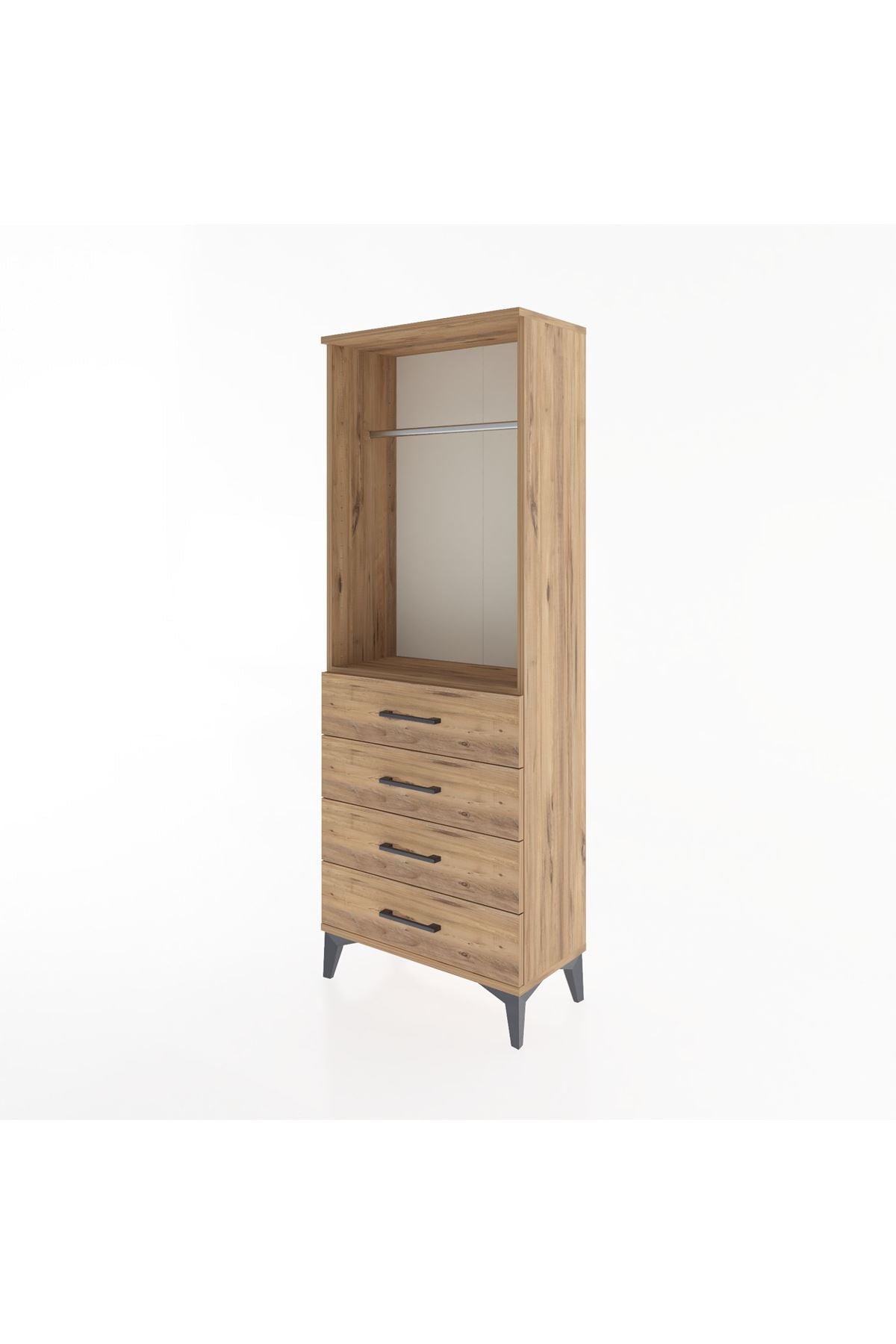 Arges Dolap Tek Raflı 4 Çekmeceli Tek Askılı 60x30x163 Çam-Çam