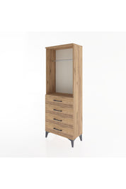 Arges Dolap Tek Raflı 4 Çekmeceli Tek Askılı 60x30x163 Çam-Çam