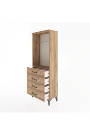 Arges Dolap Tek Raflı 4 Çekmeceli Tek Askılı 60x30x163 Çam-Çam