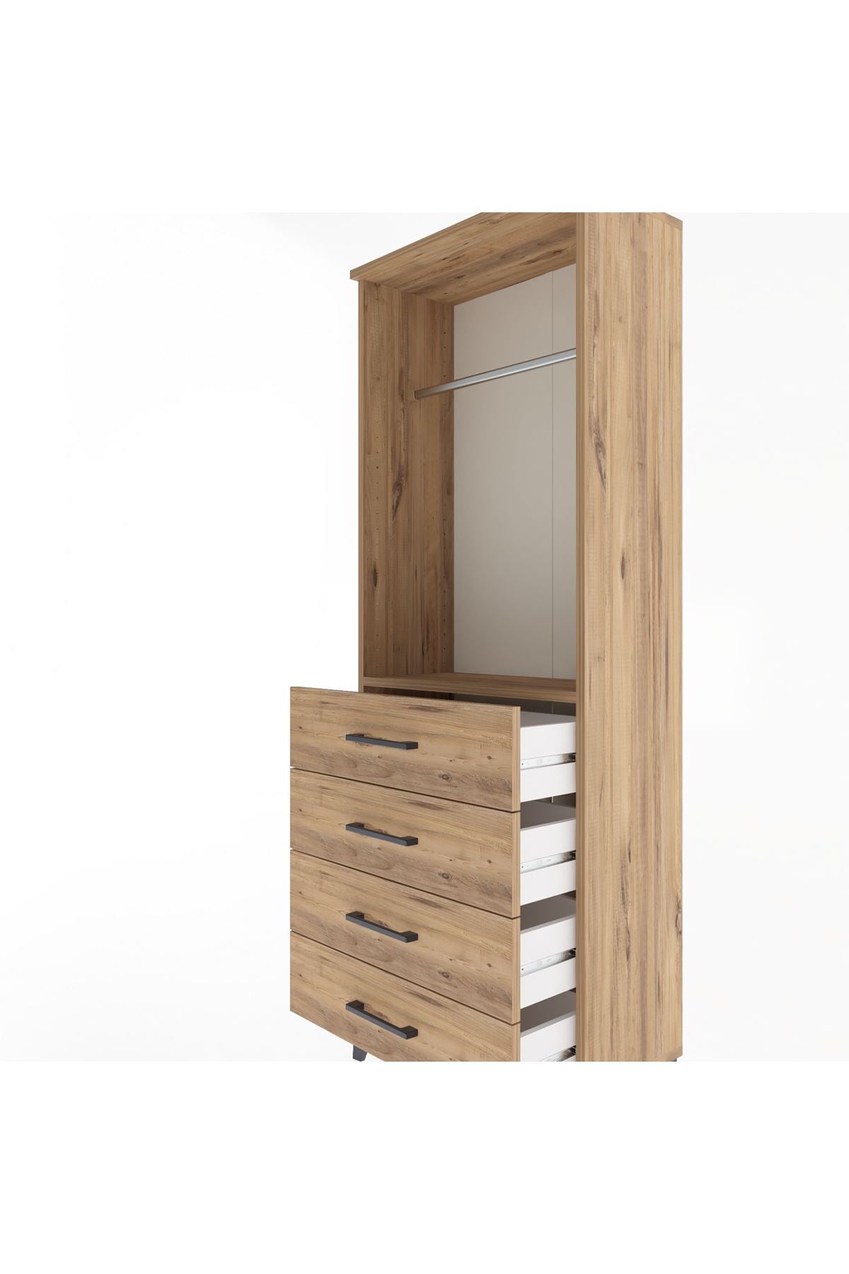 Arges Dolap Tek Raflı 4 Çekmeceli Tek Askılı 60x30x163 Çam-Çam