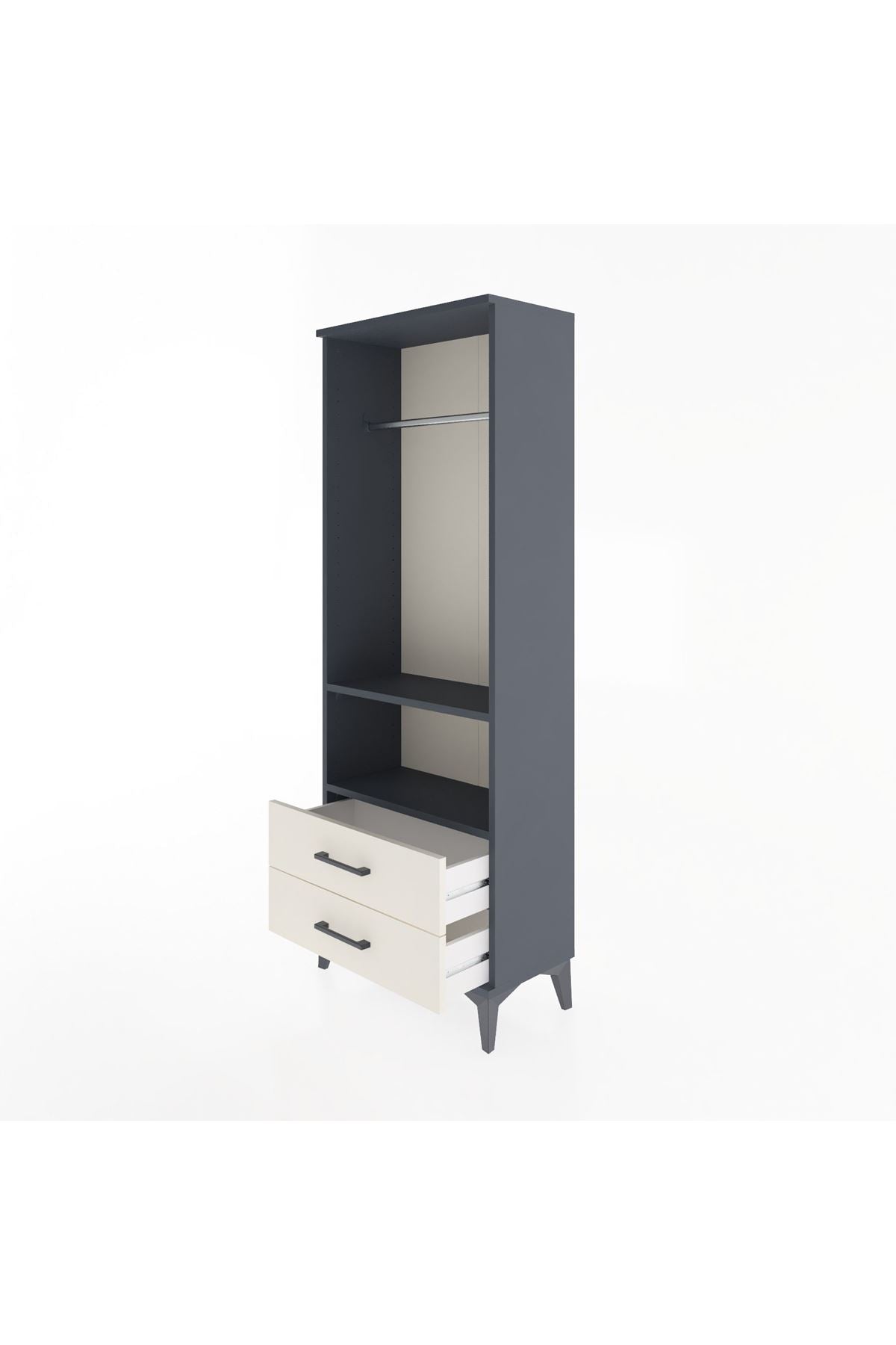 Arges Dolap 2 Raflı 2 Çekmeceli Tek Askılı 60x30x163 Antrasit-Aytaşı