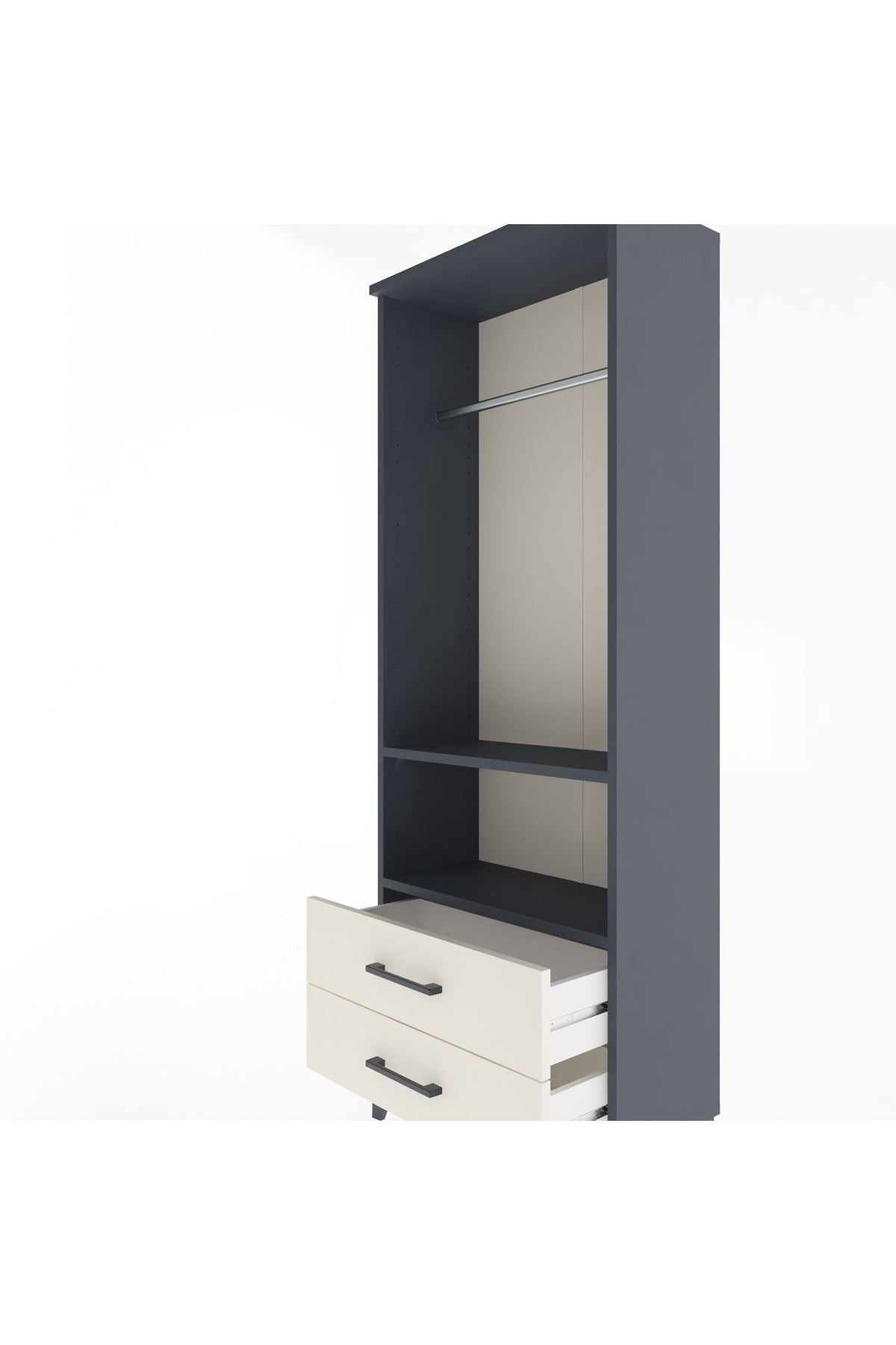 Arges Dolap 2 Raflı 2 Çekmeceli Tek Askılı 60x30x163 Antrasit-Aytaşı