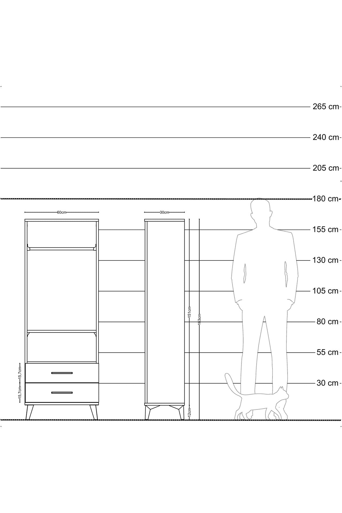 Arges Dolap 2 Raflı 2 Çekmeceli Tek Askılı 60x30x163 Antrasit-Aytaşı