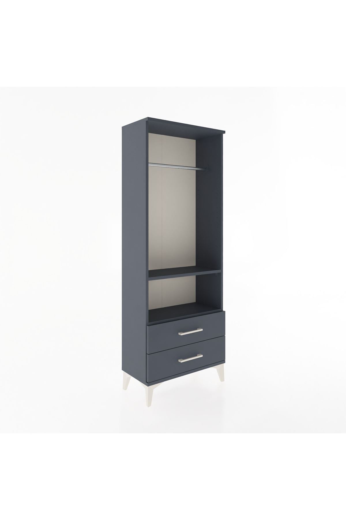 Arges Dolap 2 Raflı 2 Çekmeceli Tek Askılı 60x30x163 Antrasit-Antrasit