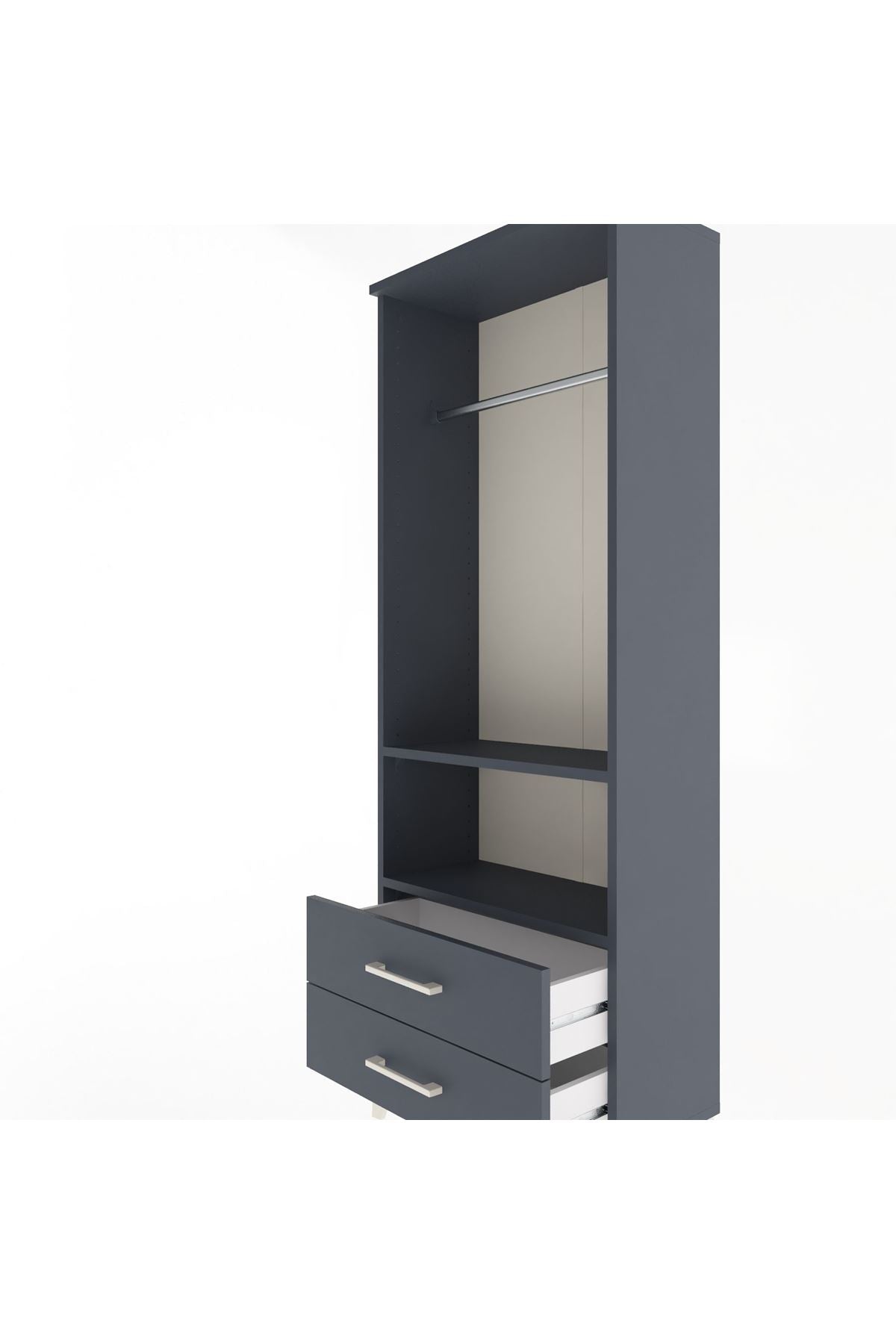 Arges Dolap 2 Raflı 2 Çekmeceli Tek Askılı 60x30x163 Antrasit-Antrasit