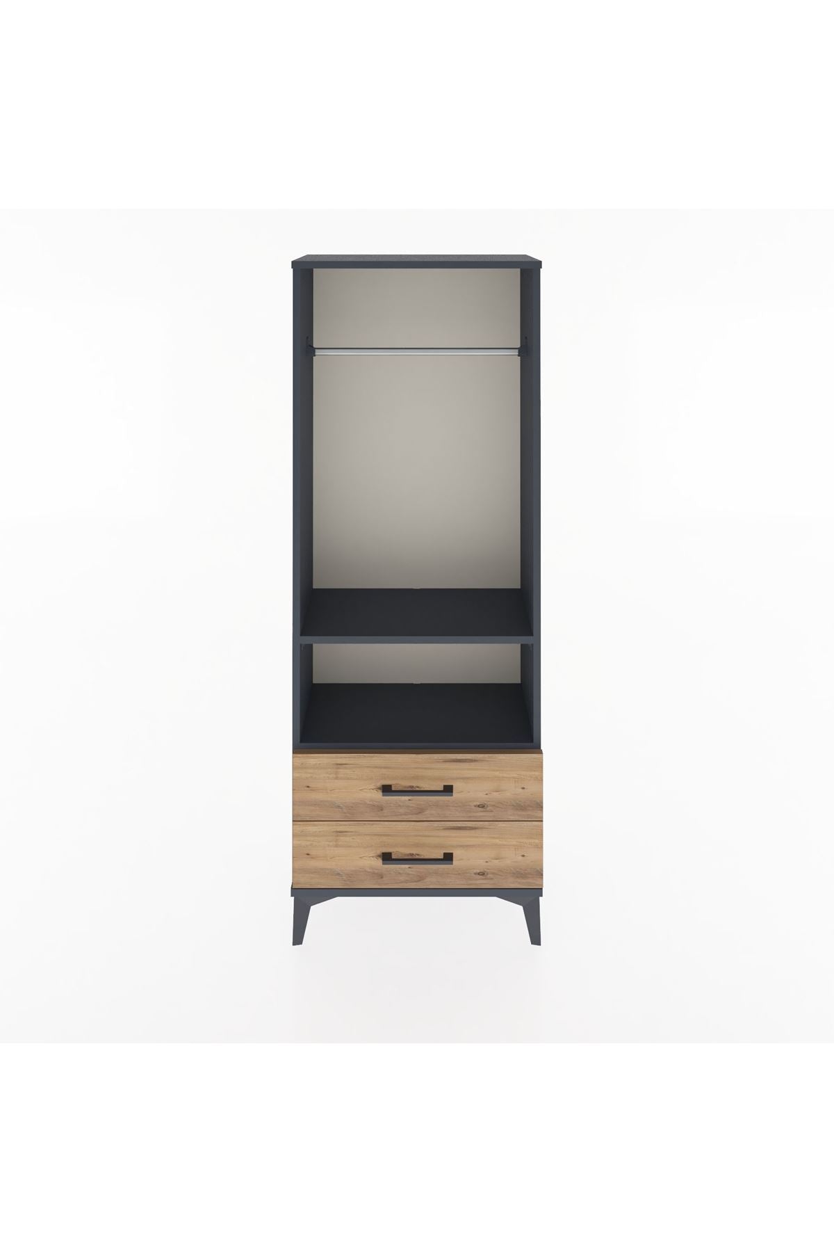 Arges Dolap 2 Raflı 2 Çekmeceli Tek Askılı 60x30x163 Antrasit-Çam