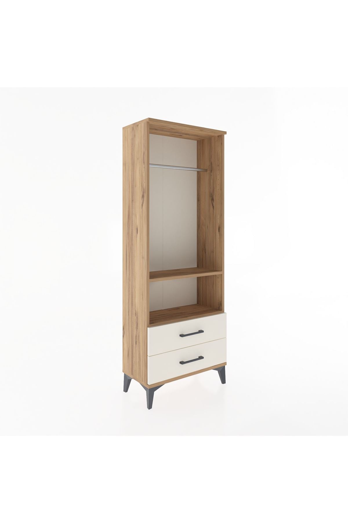 Arges Dolap 2 Raflı 2 Çekmeceli Tek Askılı 60x30x163 Çam-Aytaşı