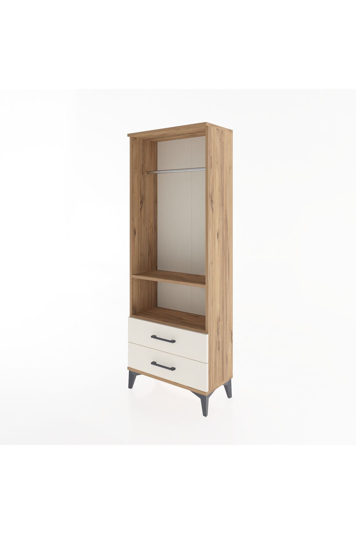 Arges Dolap 2 Raflı 2 Çekmeceli Tek Askılı 60x30x163 Çam-Aytaşı