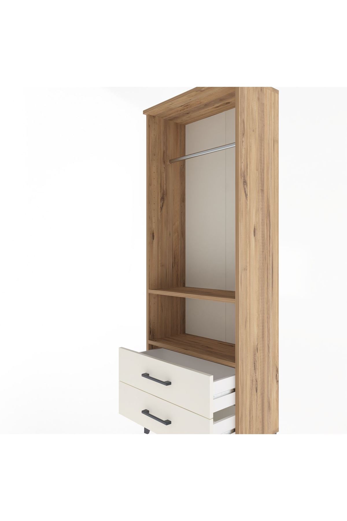 Arges Dolap 2 Raflı 2 Çekmeceli Tek Askılı 60x30x163 Çam-Aytaşı