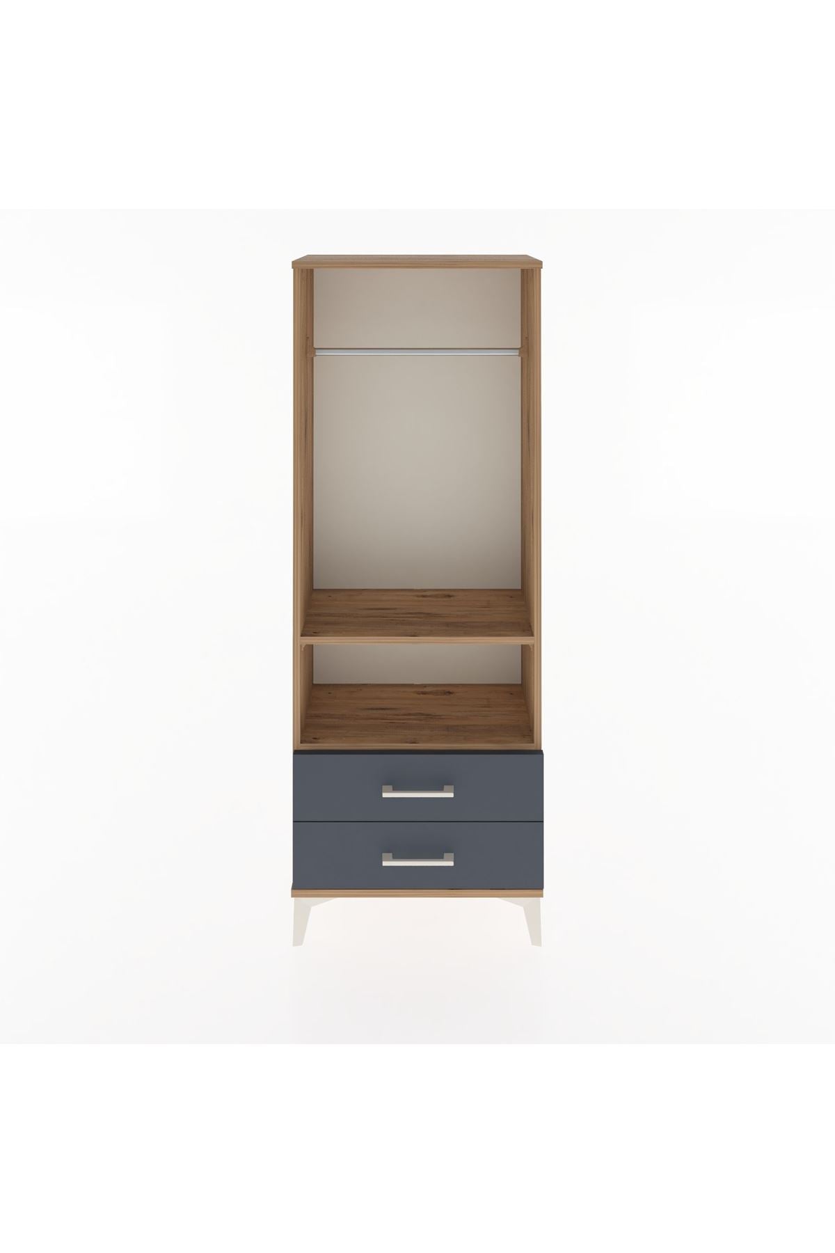 Arges Dolap 2 Raflı 2 Çekmeceli Tek Askılı 60x30x163 Çam-Antrasit