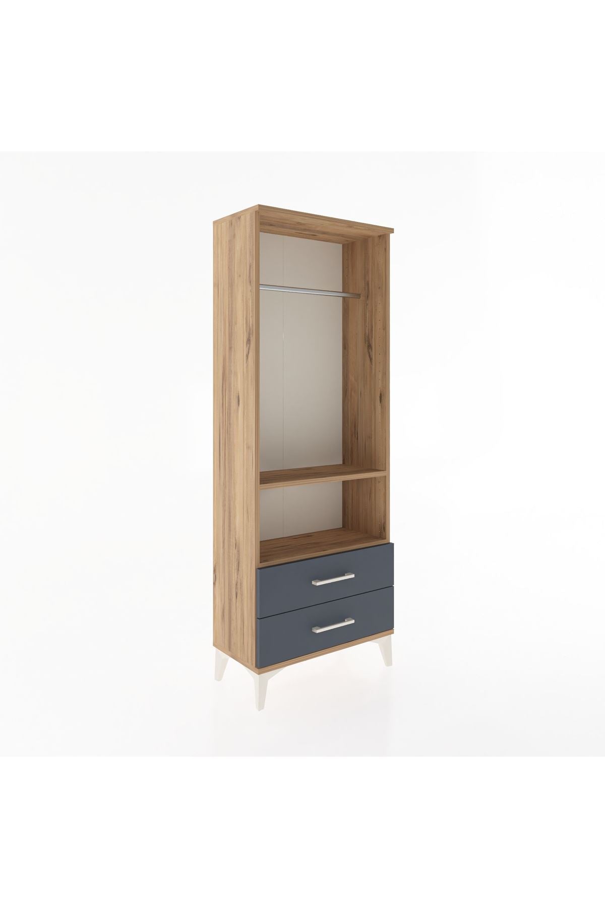 Arges Dolap 2 Raflı 2 Çekmeceli Tek Askılı 60x30x163 Çam-Antrasit