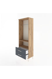 Arges Dolap 2 Raflı 2 Çekmeceli Tek Askılı 60x30x163 Çam-Antrasit