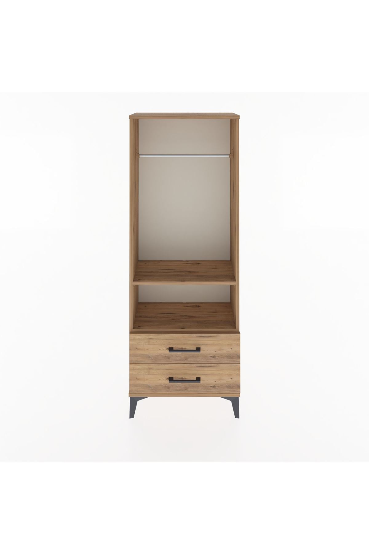 Arges Dolap 2 Raflı 2 Çekmeceli Tek Askılı 60x30x163 Çam-Çam