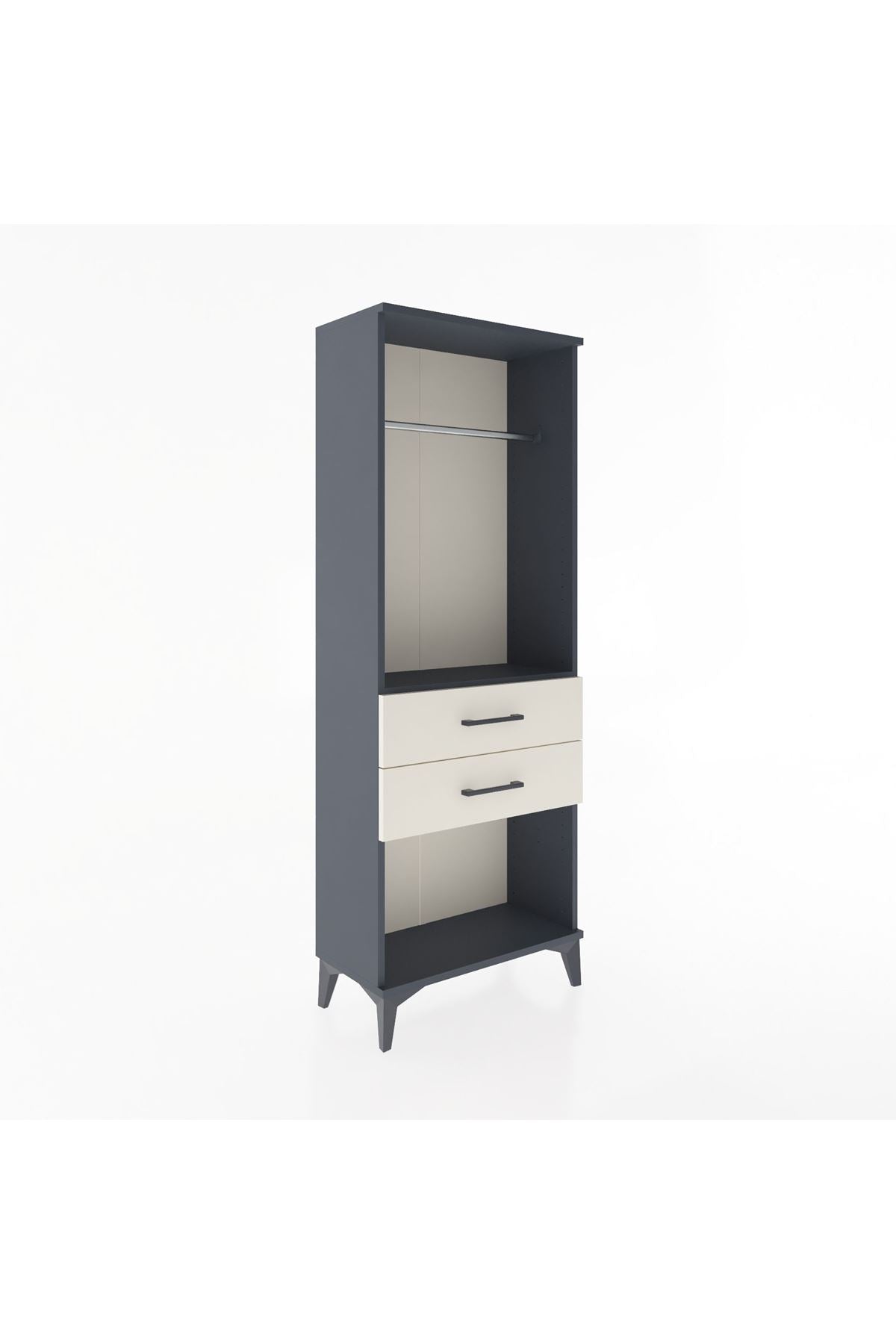 Arges Dolap Tek Raflı 2 Çekmeceli Tek Askılı 60x30x163 Antrasit-Aytaşı