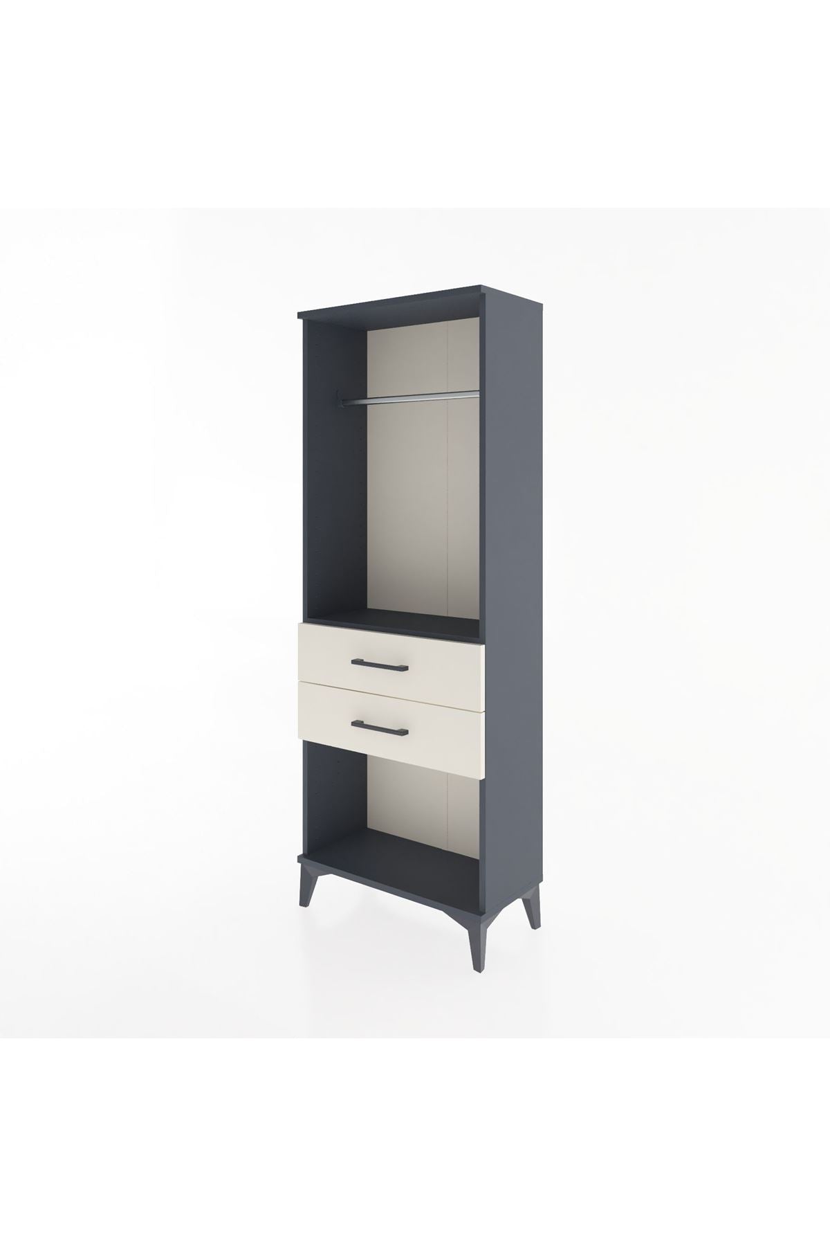 Arges Dolap Tek Raflı 2 Çekmeceli Tek Askılı 60x30x163 Antrasit-Aytaşı