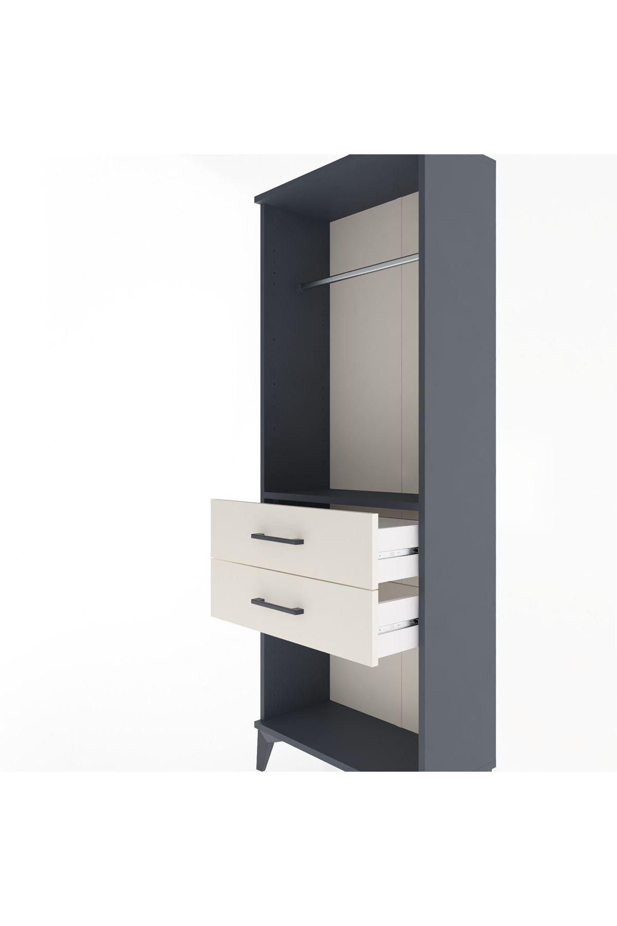 Arges Dolap Tek Raflı 2 Çekmeceli Tek Askılı 60x30x163 Antrasit-Aytaşı