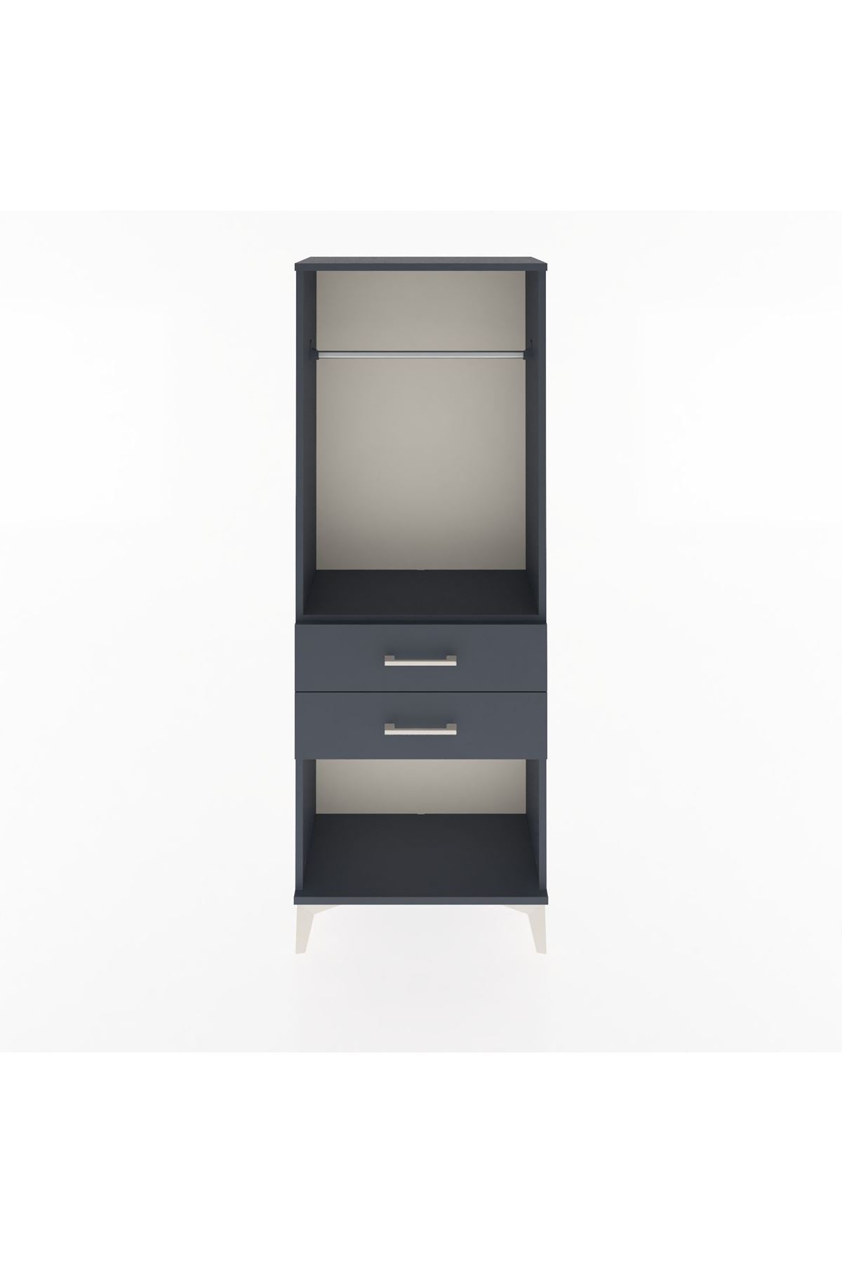 Arges Dolap Tek Raflı 2 Çekmeceli Tek Askılı 60x30x163 Antrasit-Antrasit