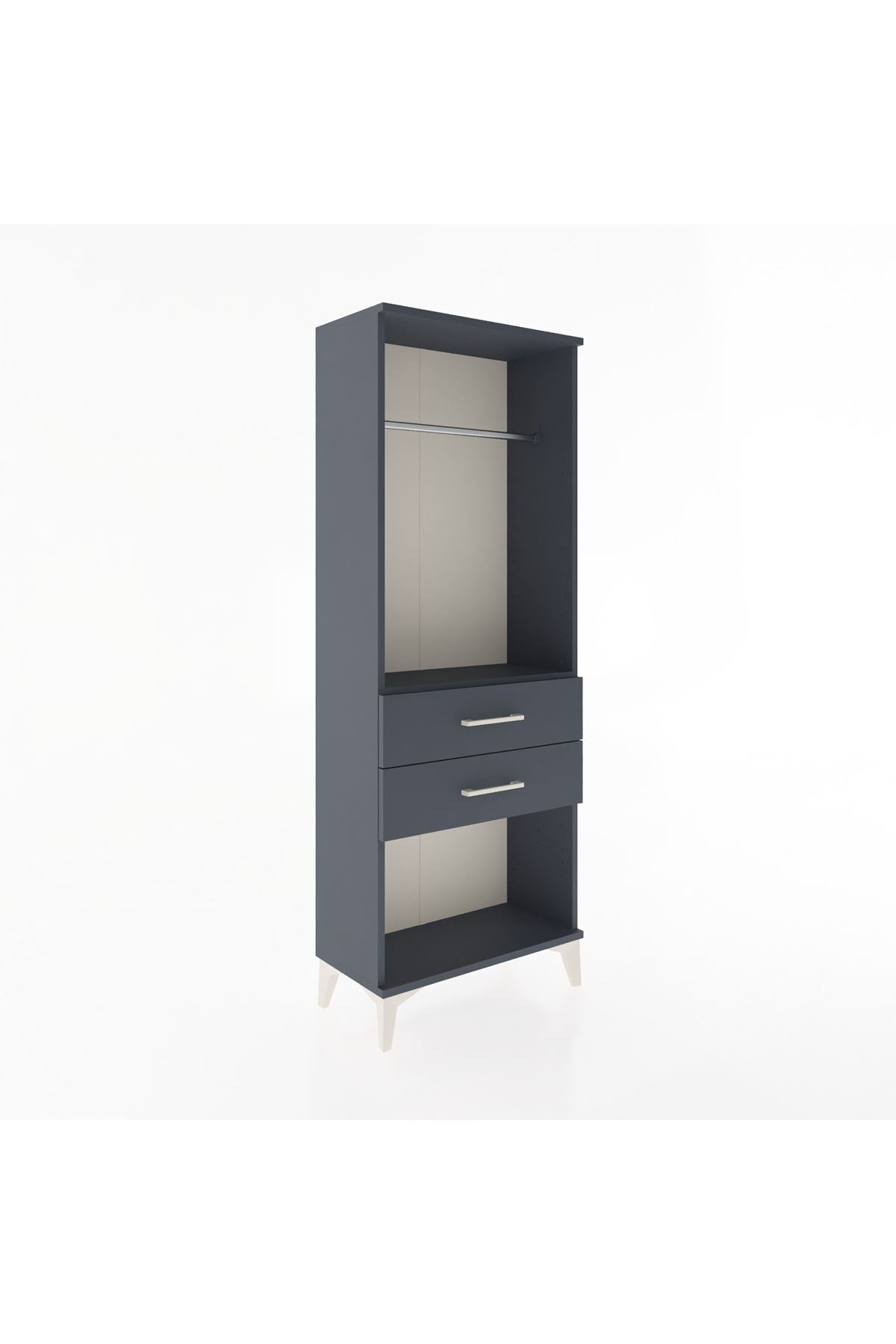 Arges Dolap Tek Raflı 2 Çekmeceli Tek Askılı 60x30x163 Antrasit-Antrasit