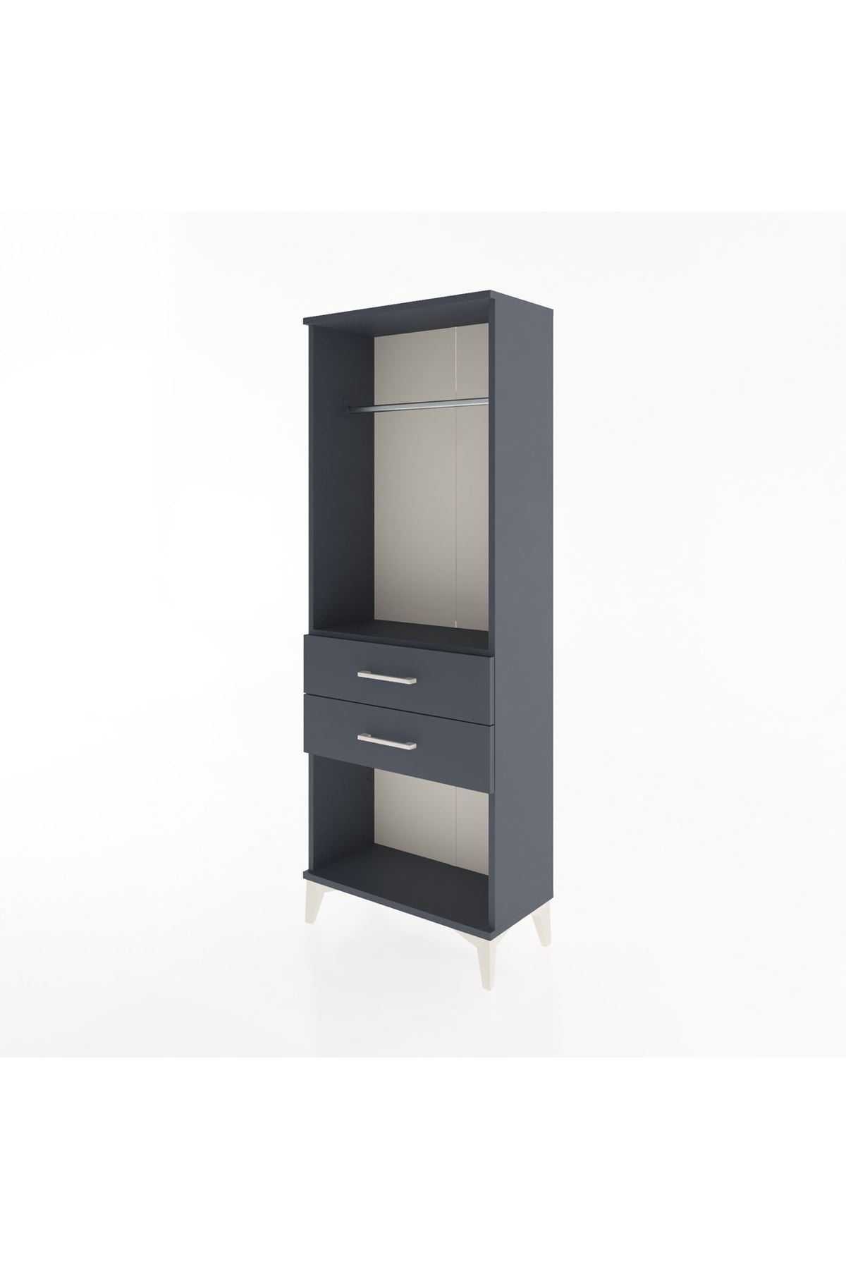 Arges Dolap Tek Raflı 2 Çekmeceli Tek Askılı 60x30x163 Antrasit-Antrasit