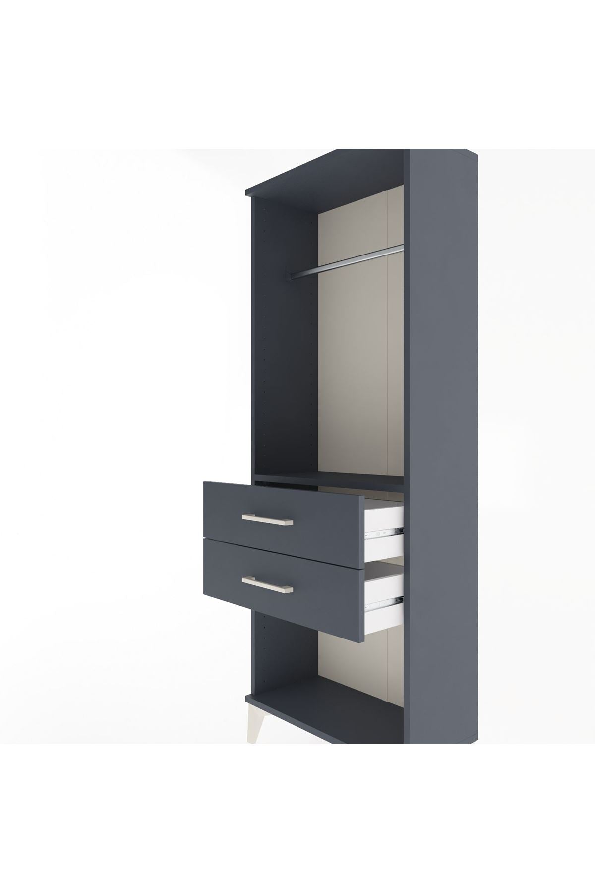 Arges Dolap Tek Raflı 2 Çekmeceli Tek Askılı 60x30x163 Antrasit-Antrasit