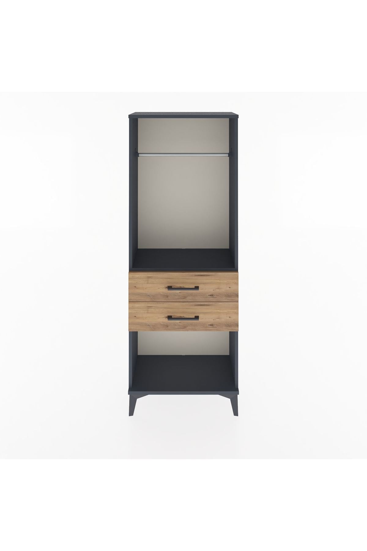 Arges Dolap Tek Raflı 2 Çekmeceli Tek Askılı 60x30x163 Antrasit-Çam