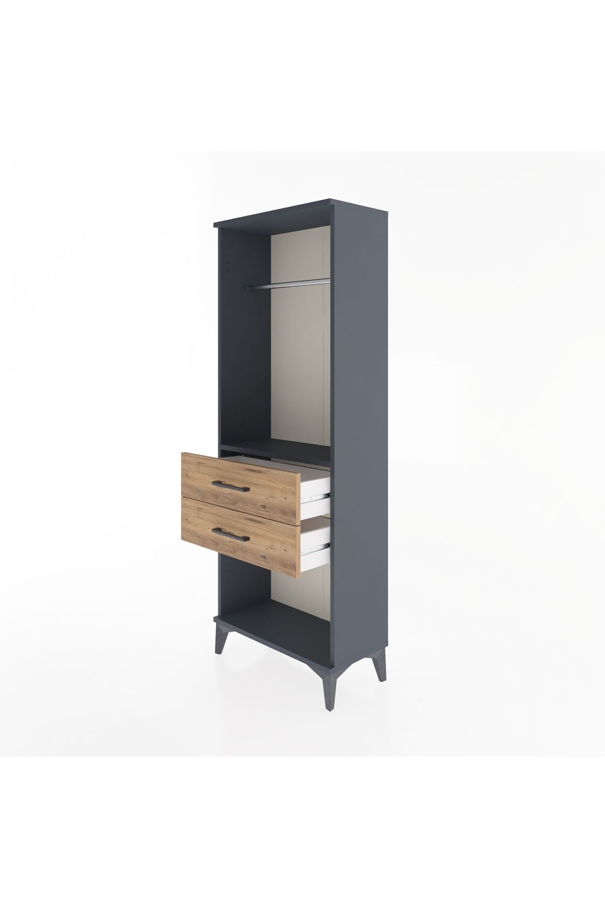 Arges Dolap Tek Raflı 2 Çekmeceli Tek Askılı 60x30x163 Antrasit-Çam