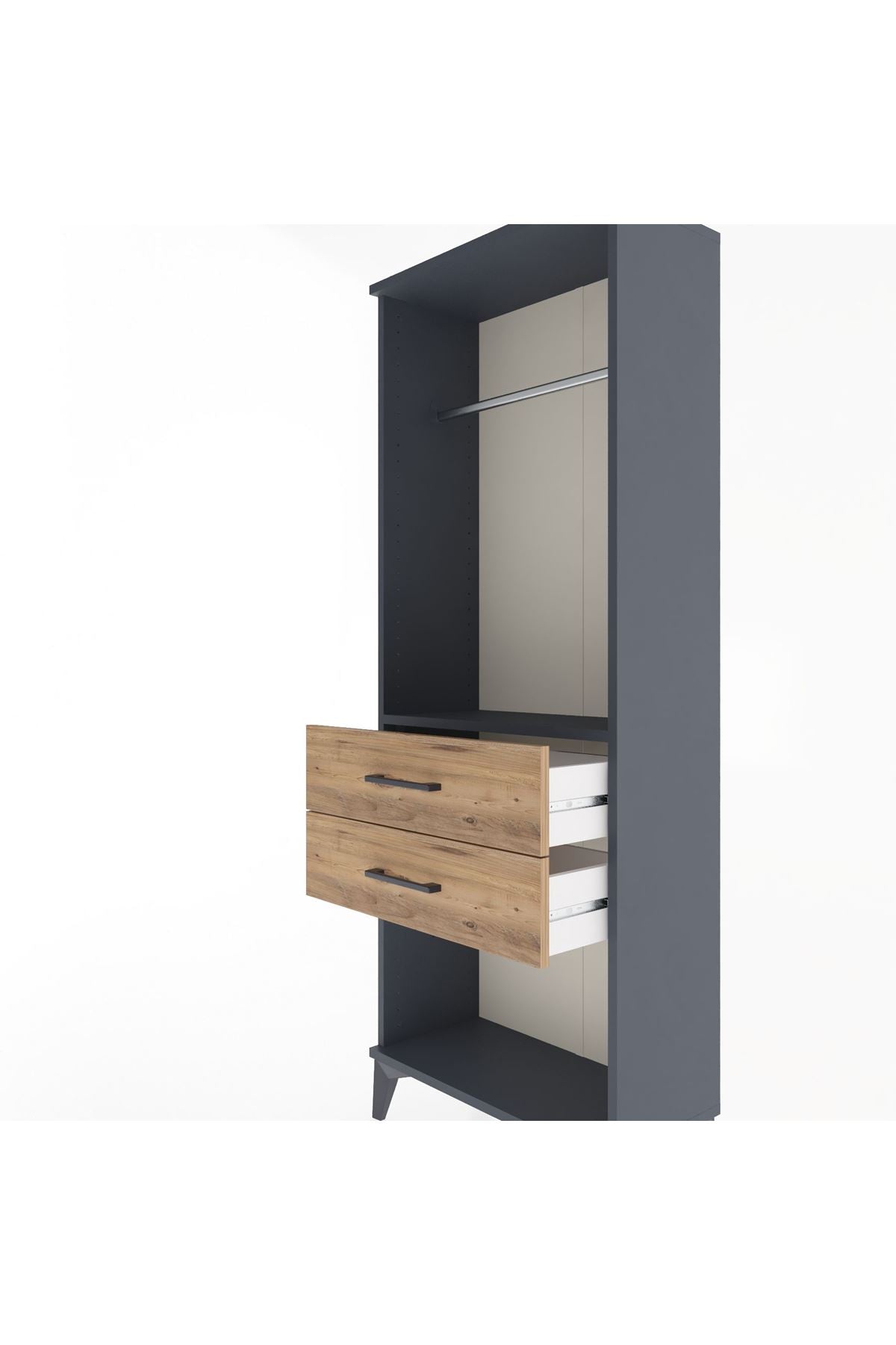 Arges Dolap Tek Raflı 2 Çekmeceli Tek Askılı 60x30x163 Antrasit-Çam