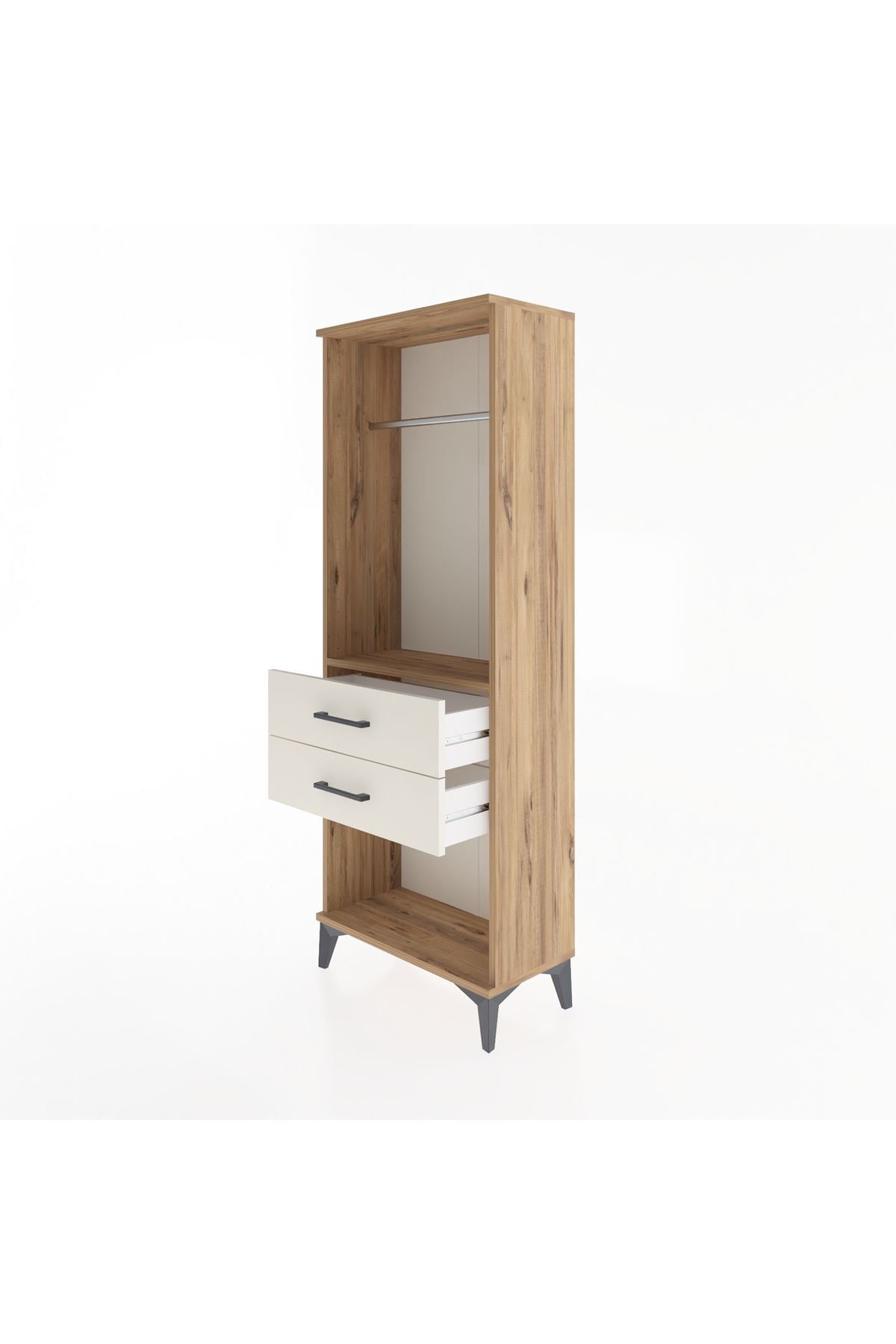 Arges Dolap Tek Raflı 2 Çekmeceli Tek Askılı 60x30x163 Çam-Aytaşı