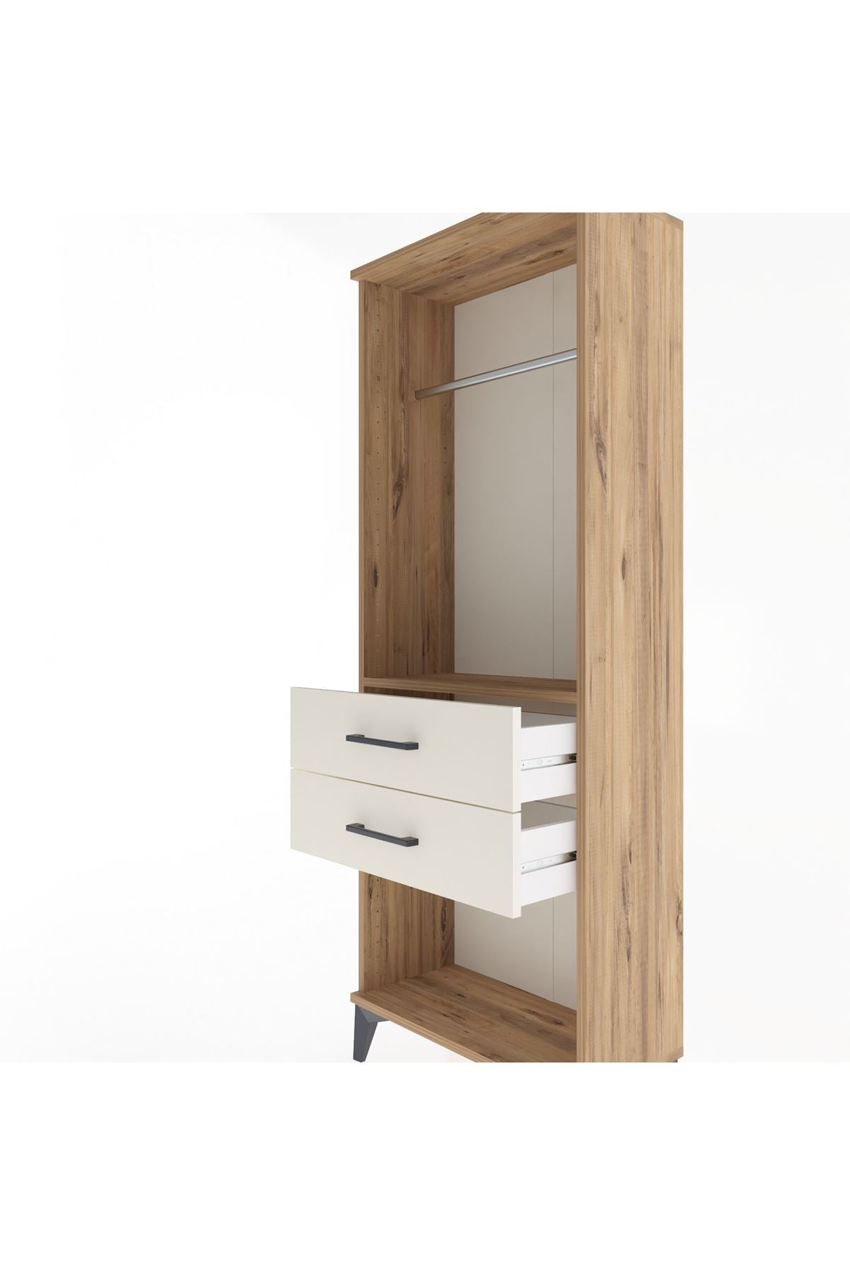 Arges Dolap Tek Raflı 2 Çekmeceli Tek Askılı 60x30x163 Çam-Aytaşı
