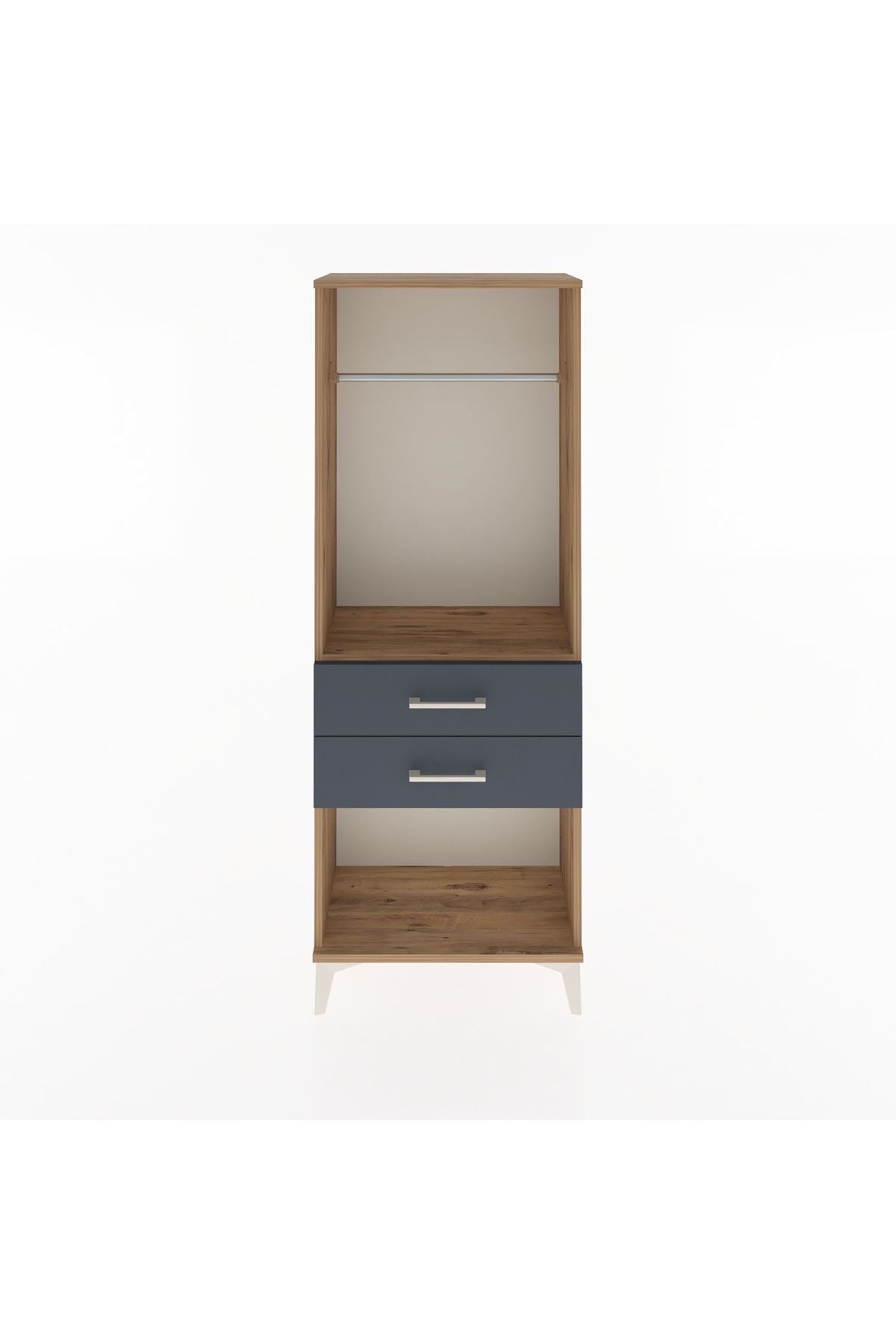 Arges Dolap Tek Raflı 2 Çekmeceli Tek Askılı 60x30x163 Çam-Antrasit