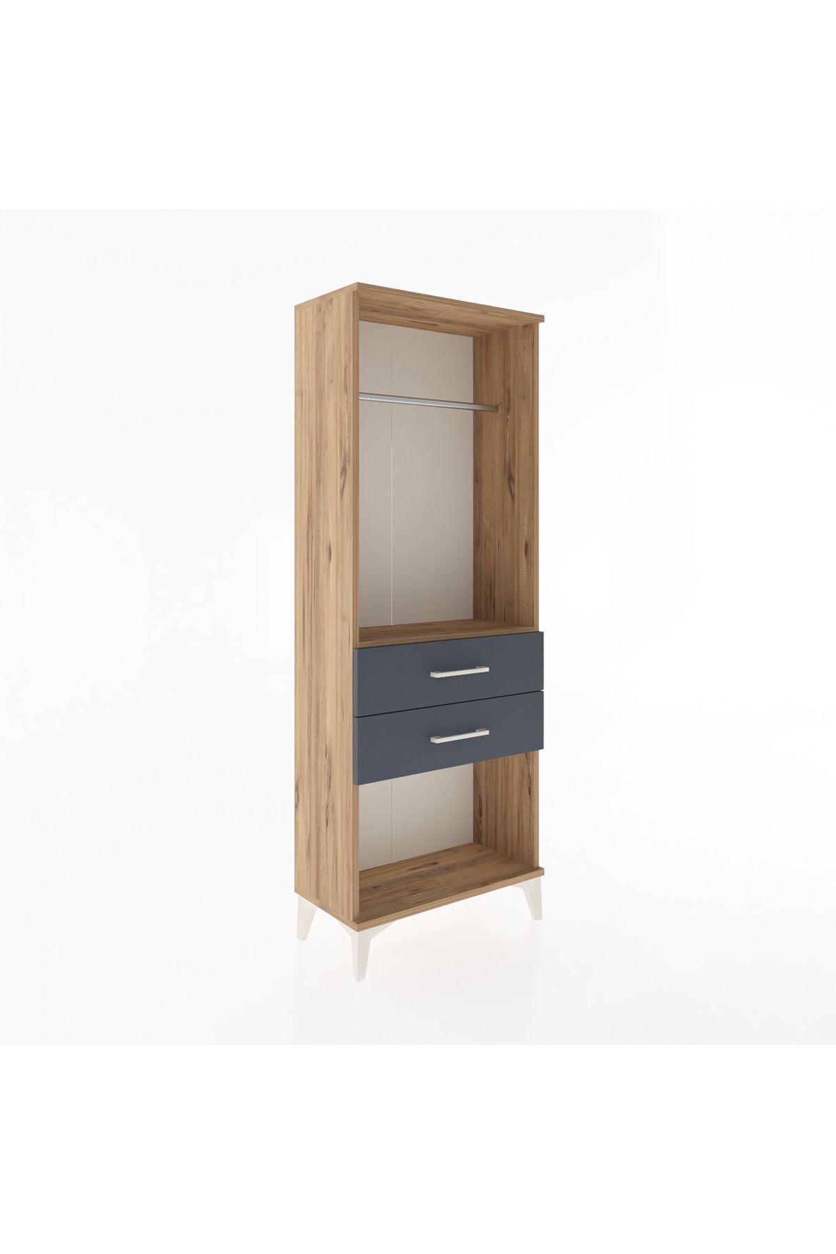Arges Dolap Tek Raflı 2 Çekmeceli Tek Askılı 60x30x163 Çam-Antrasit