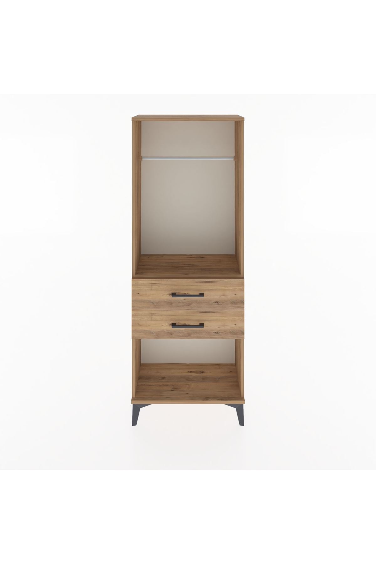 Arges Dolap Tek Raflı 2 Çekmeceli Tek Askılı 60x30x163 Çam-Çam