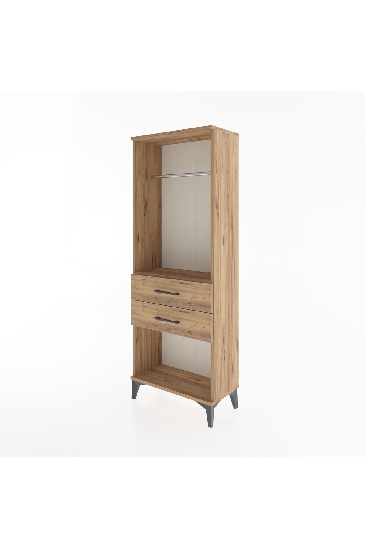 Arges Dolap Tek Raflı 2 Çekmeceli Tek Askılı 60x30x163 Çam-Çam
