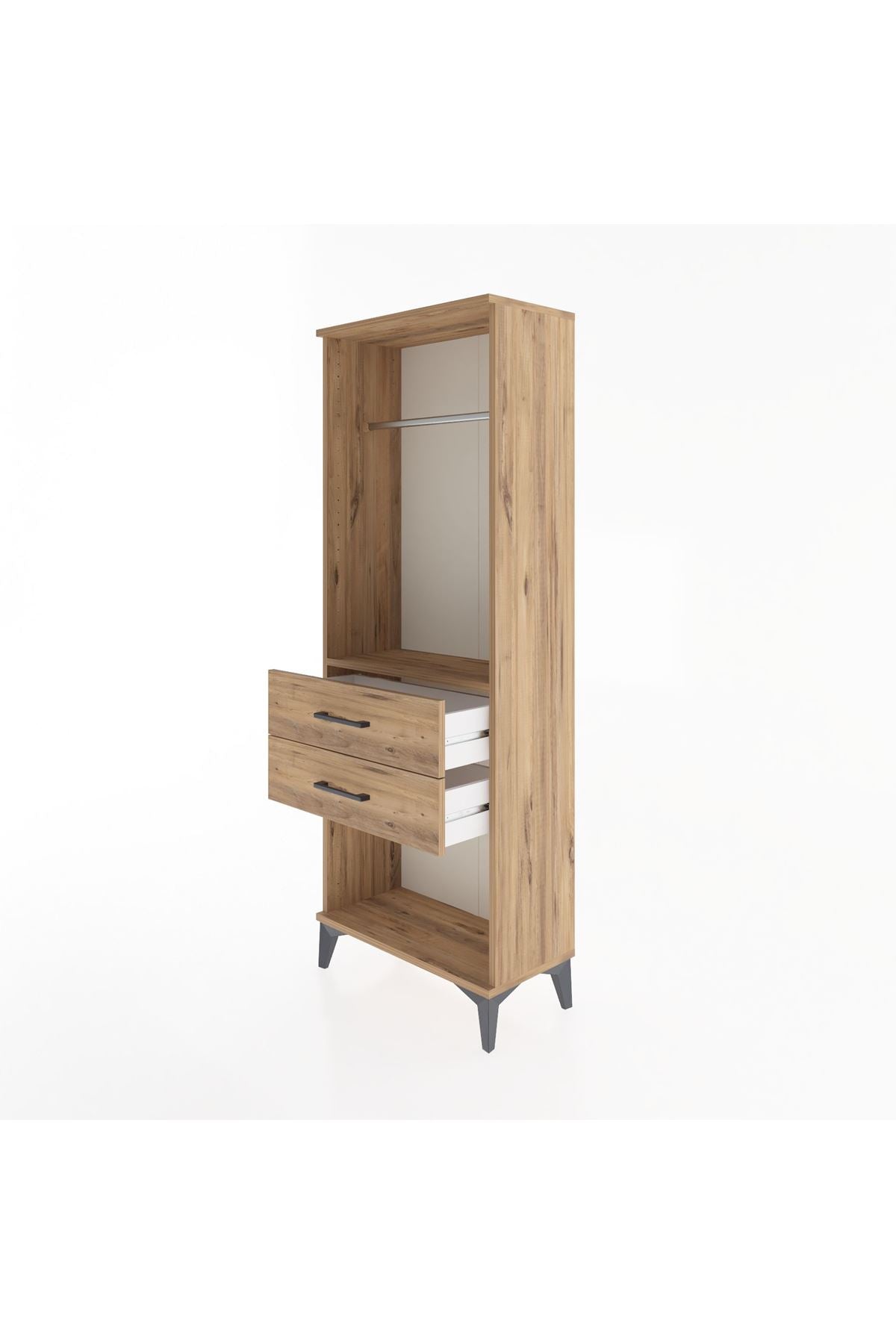 Arges Dolap Tek Raflı 2 Çekmeceli Tek Askılı 60x30x163 Çam-Çam