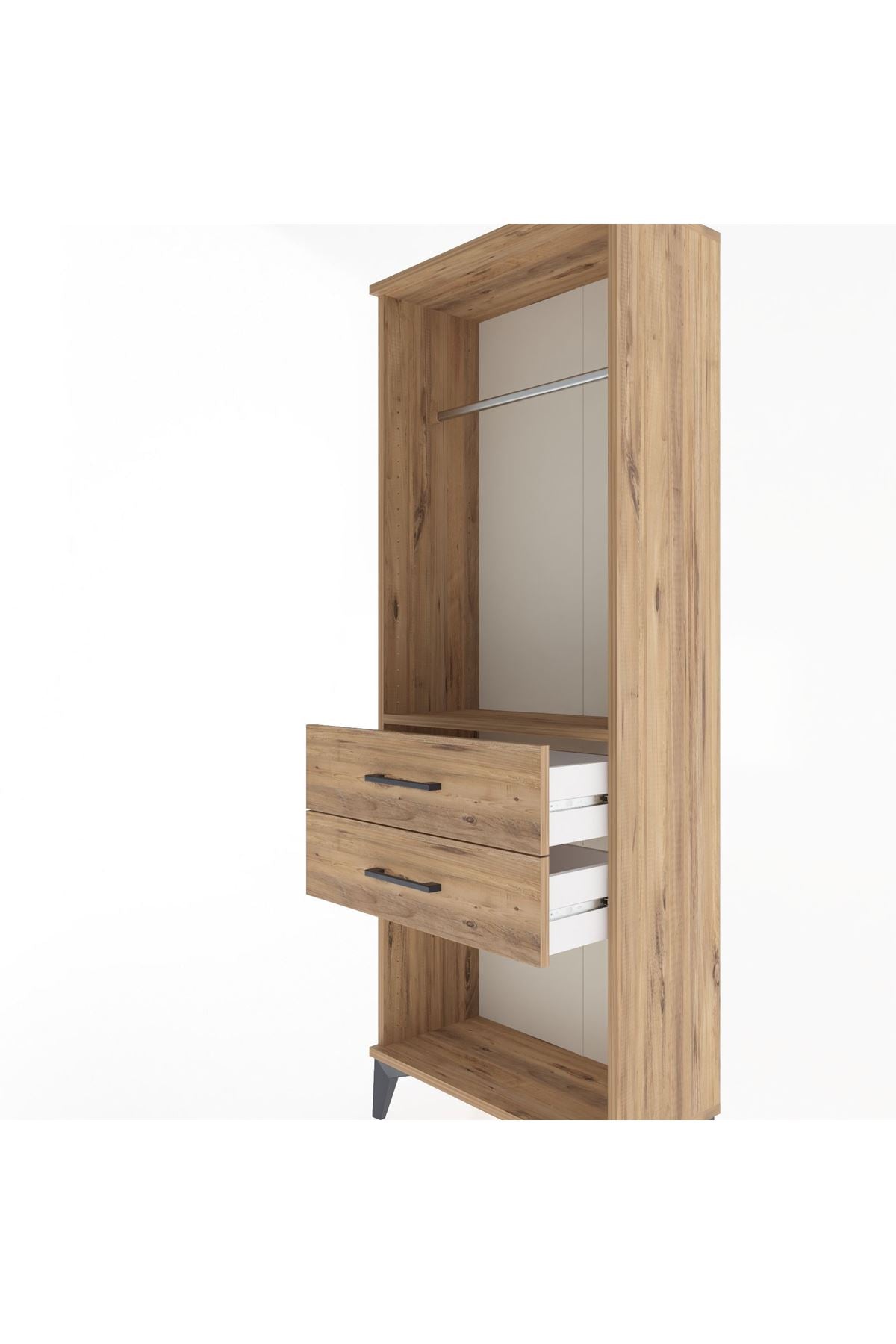 Arges Dolap Tek Raflı 2 Çekmeceli Tek Askılı 60x30x163 Çam-Çam