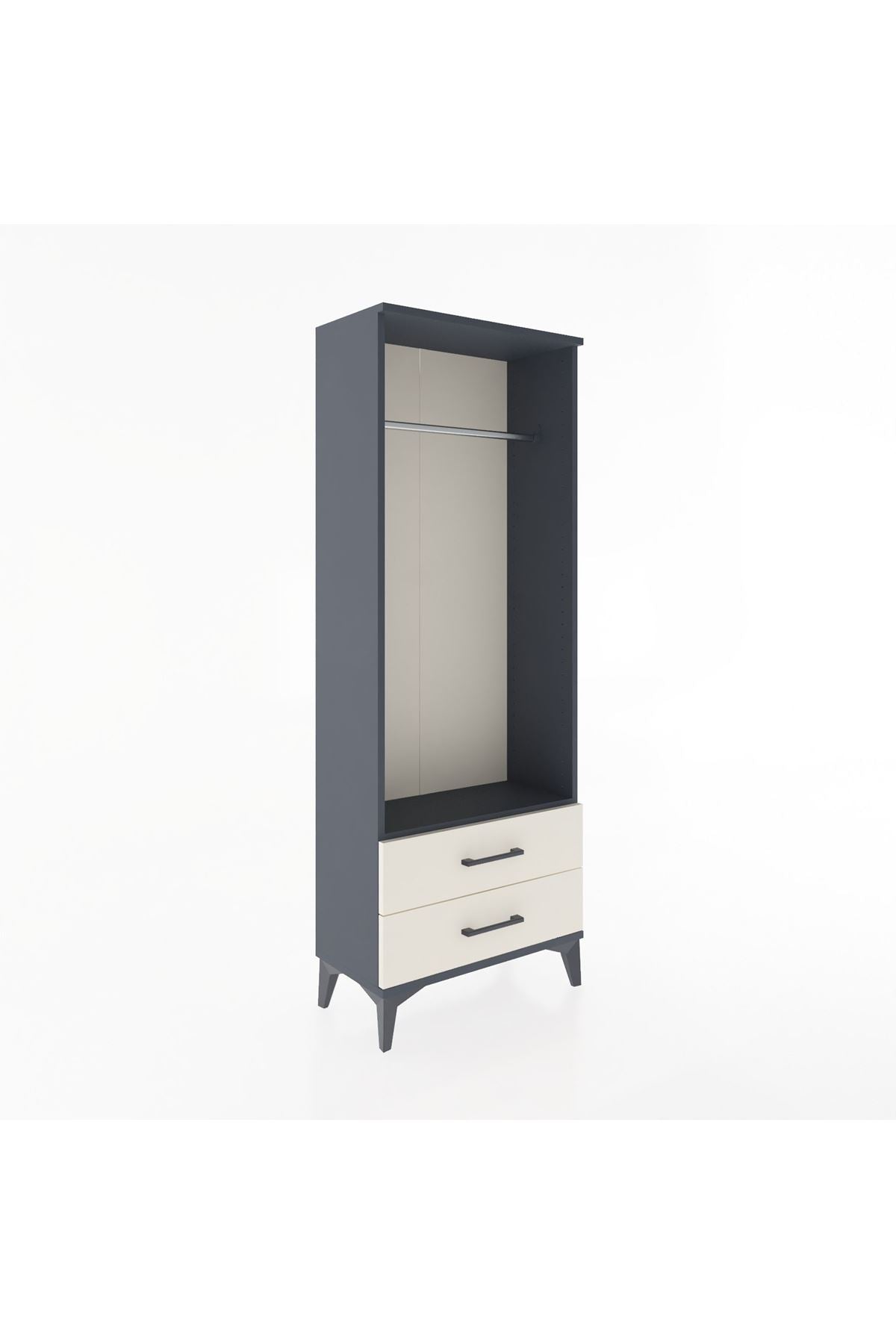 Arges Dolap Tek Raflı 2 Çekmeceli Tek Askılı 60x30x163 Antrasit-Aytaşı