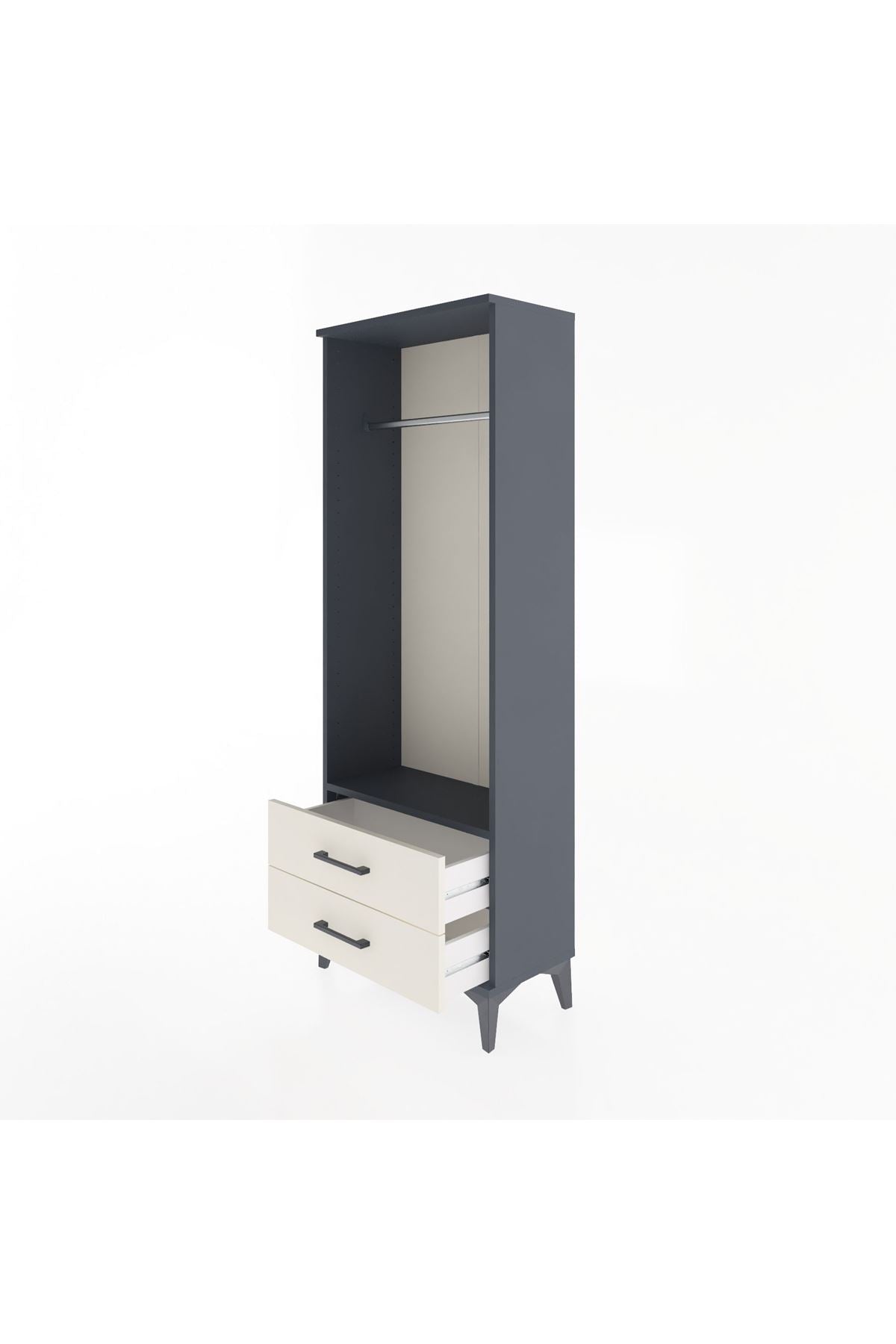 Arges Dolap Tek Raflı 2 Çekmeceli Tek Askılı 60x30x163 Antrasit-Aytaşı