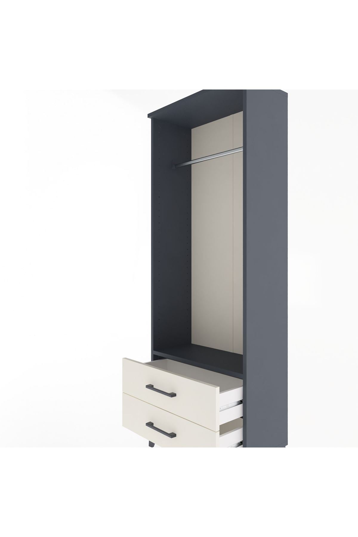 Arges Dolap Tek Raflı 2 Çekmeceli Tek Askılı 60x30x163 Antrasit-Aytaşı