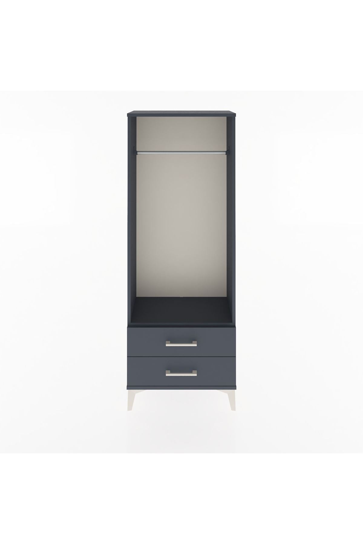 Arges Dolap Tek Raflı 2 Çekmeceli Tek Askılı 60x30x163 Antrasit-Antrasit