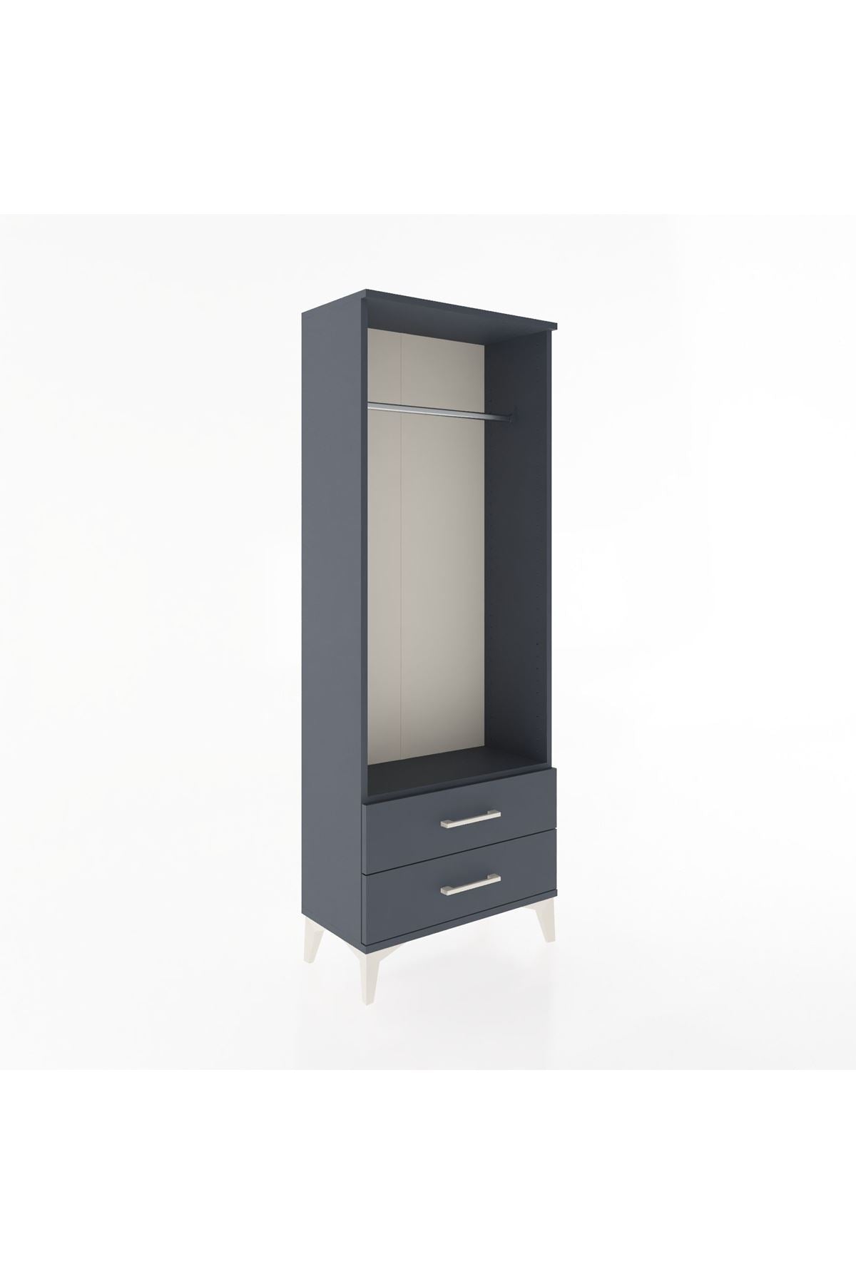 Arges Dolap Tek Raflı 2 Çekmeceli Tek Askılı 60x30x163 Antrasit-Antrasit