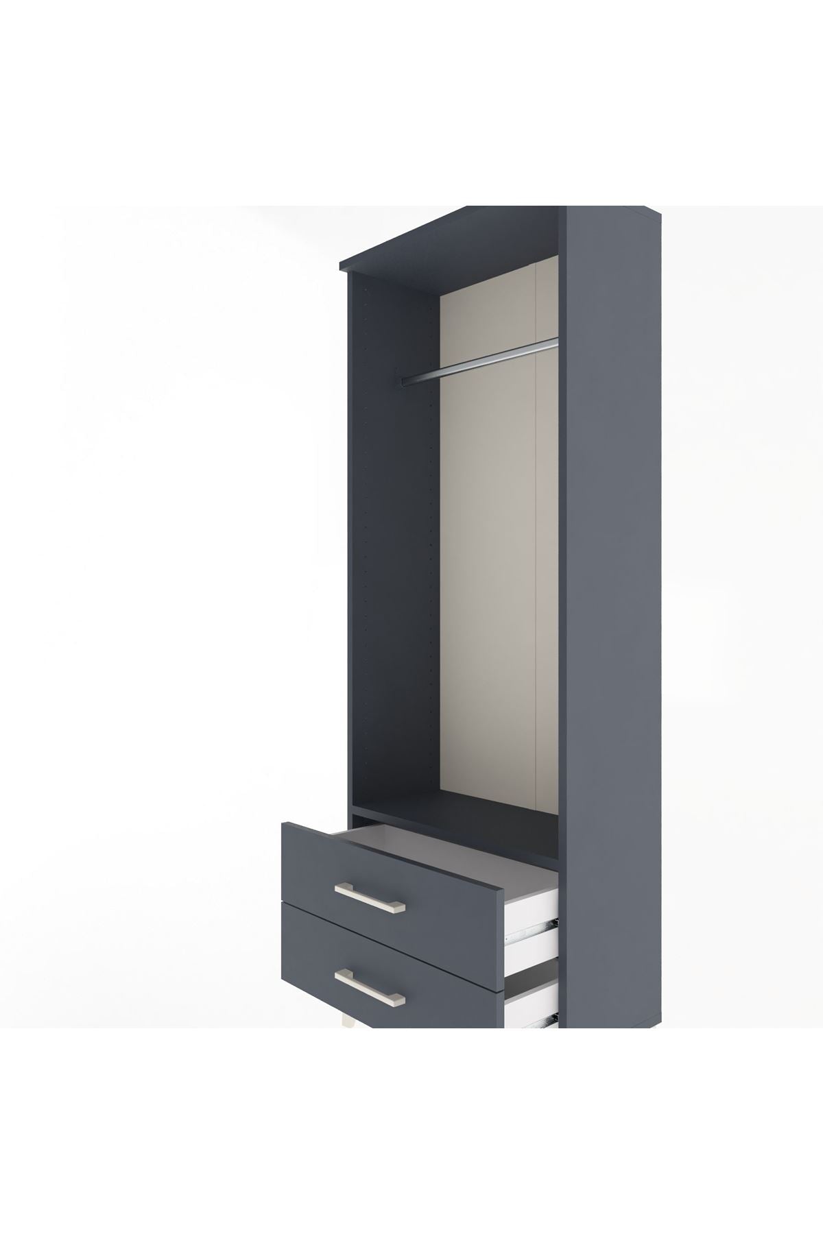 Arges Dolap Tek Raflı 2 Çekmeceli Tek Askılı 60x30x163 Antrasit-Antrasit