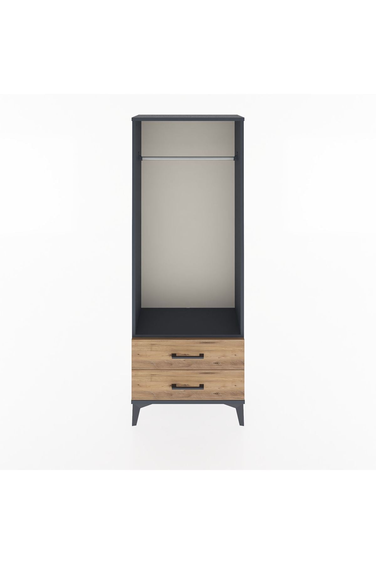 Arges Dolap Tek Raflı 2 Çekmeceli Tek Askılı 60x30x163 Antrasit-Çam