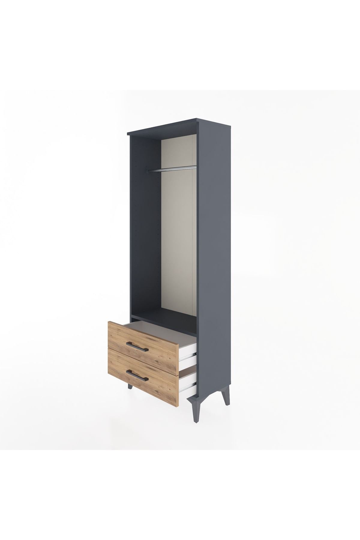 Arges Dolap Tek Raflı 2 Çekmeceli Tek Askılı 60x30x163 Antrasit-Çam