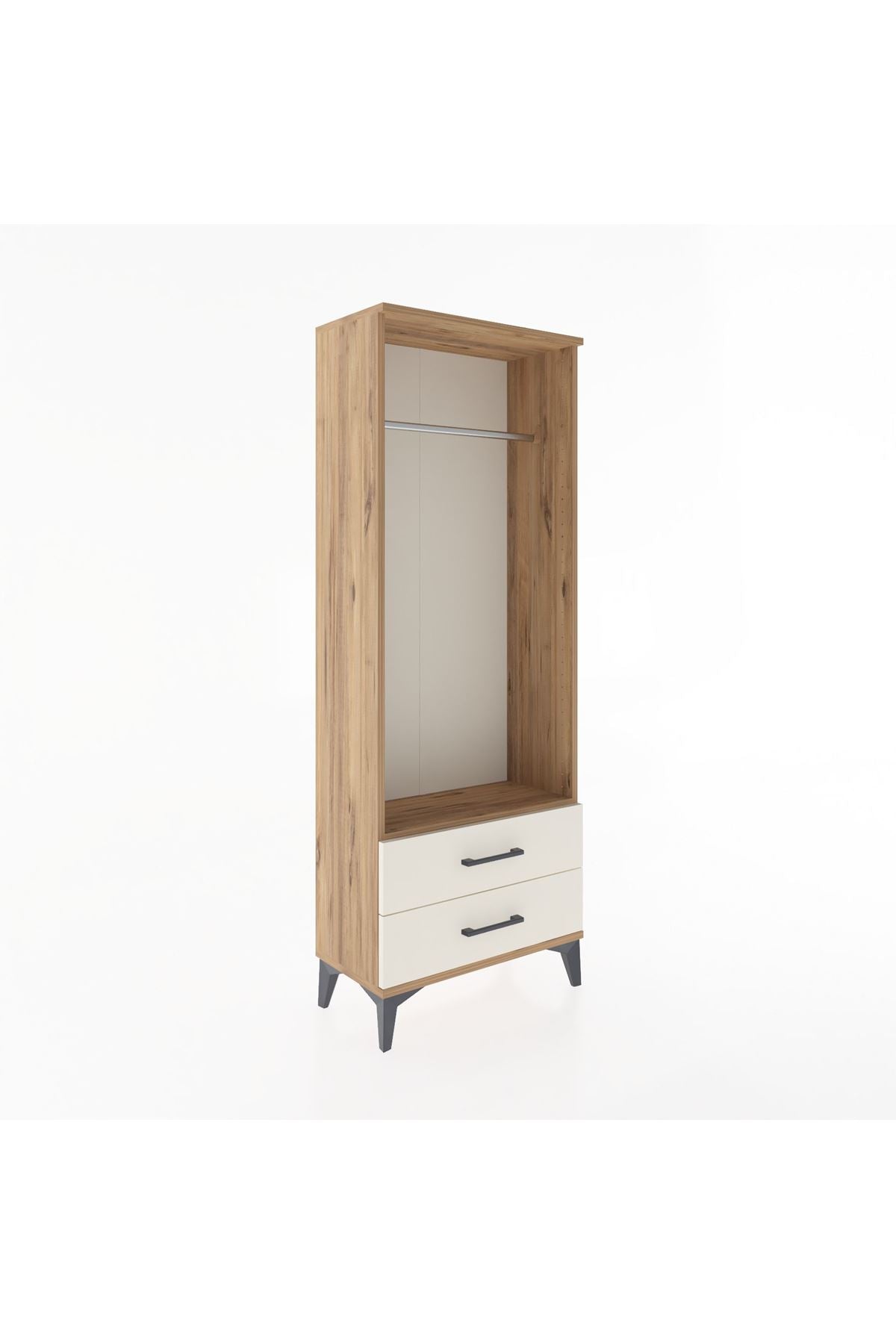 Arges Dolap Tek Raflı 2 Çekmeceli Tek Askılı 60x30x163 Çam-Aytaşı