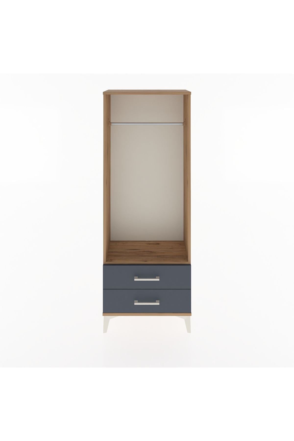 Arges Dolap Tek Raflı 2 Çekmeceli Tek Askılı 60x30x163 Çam-Antrasit